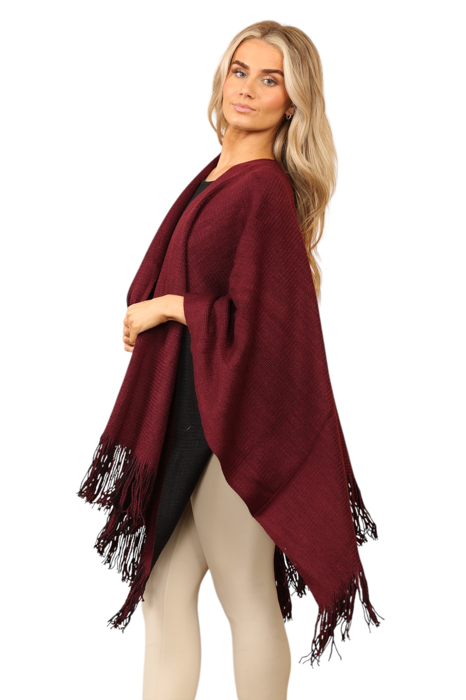 Reversible Plain Check Print Oversized Shawl Cardigan WearAll