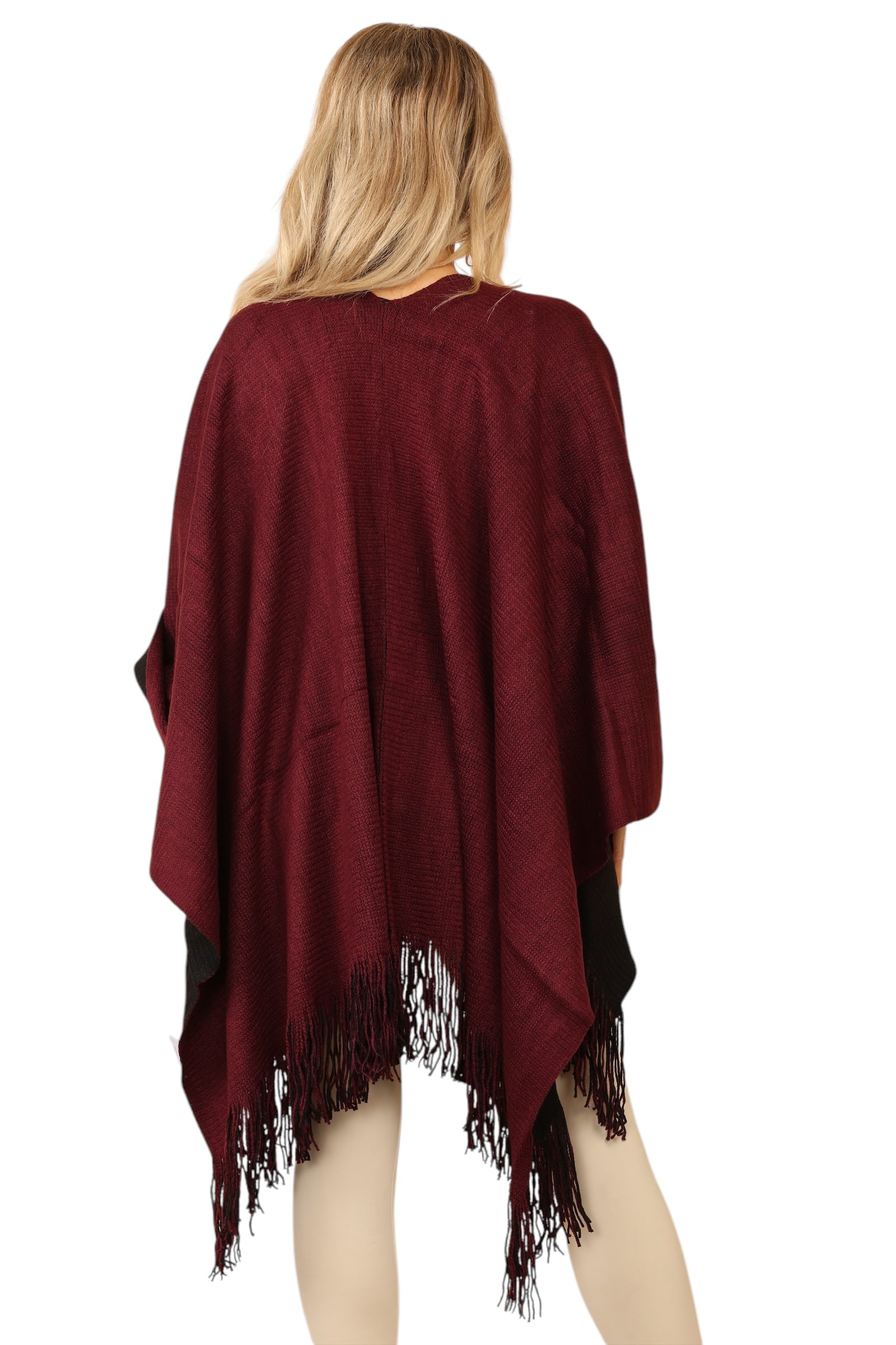 Reversible Plain Check Print Oversized Shawl Cardigan WearAll