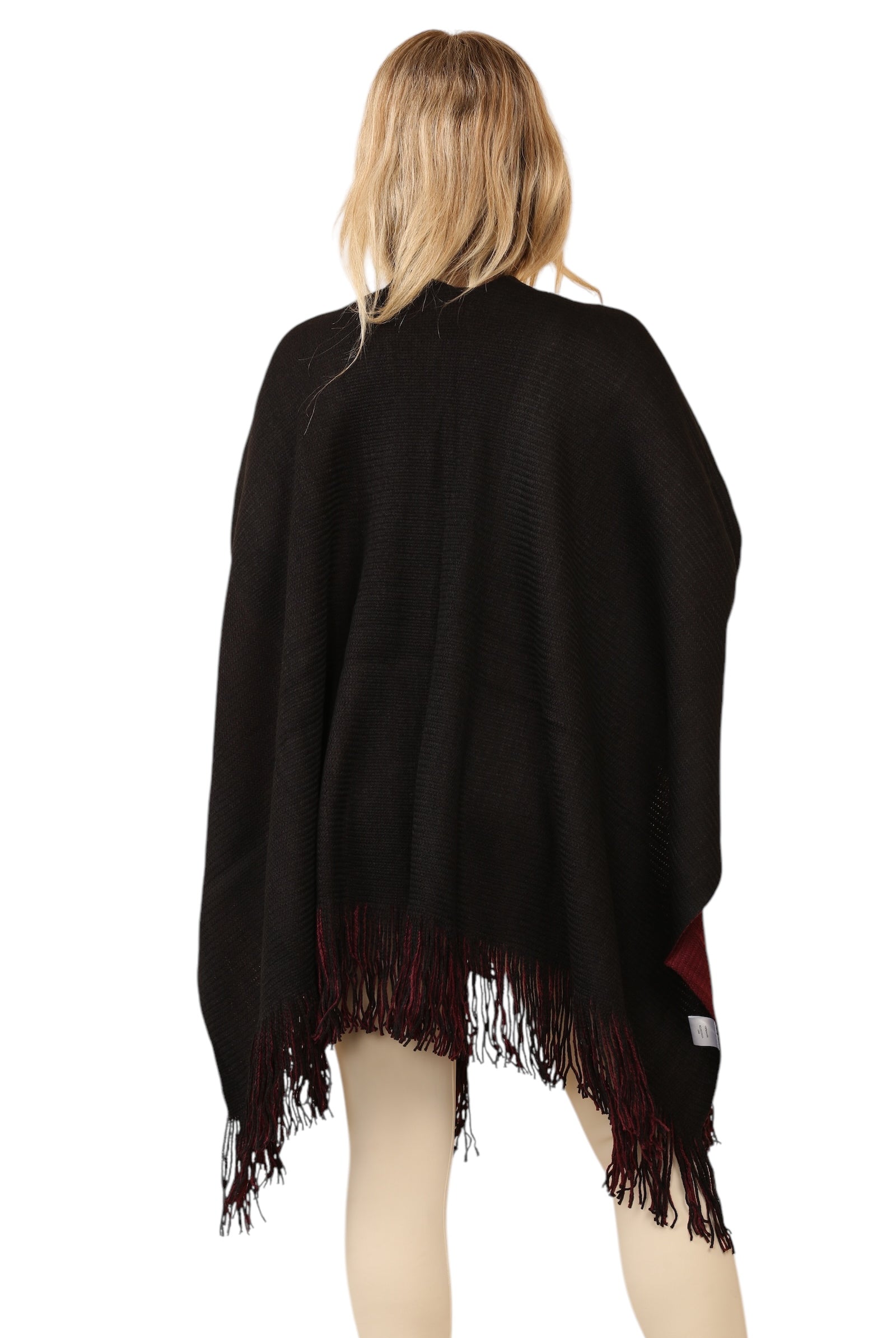 Reversible Plain Check Print Oversized Shawl Cardigan WearAll