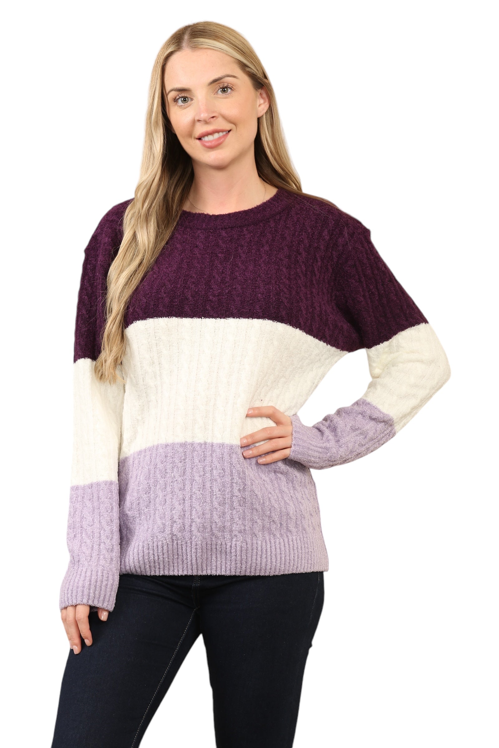 Knitted Jumpers Loose Fit Multi Patterned Jumpers WearAll Purple - Lilac S/M
