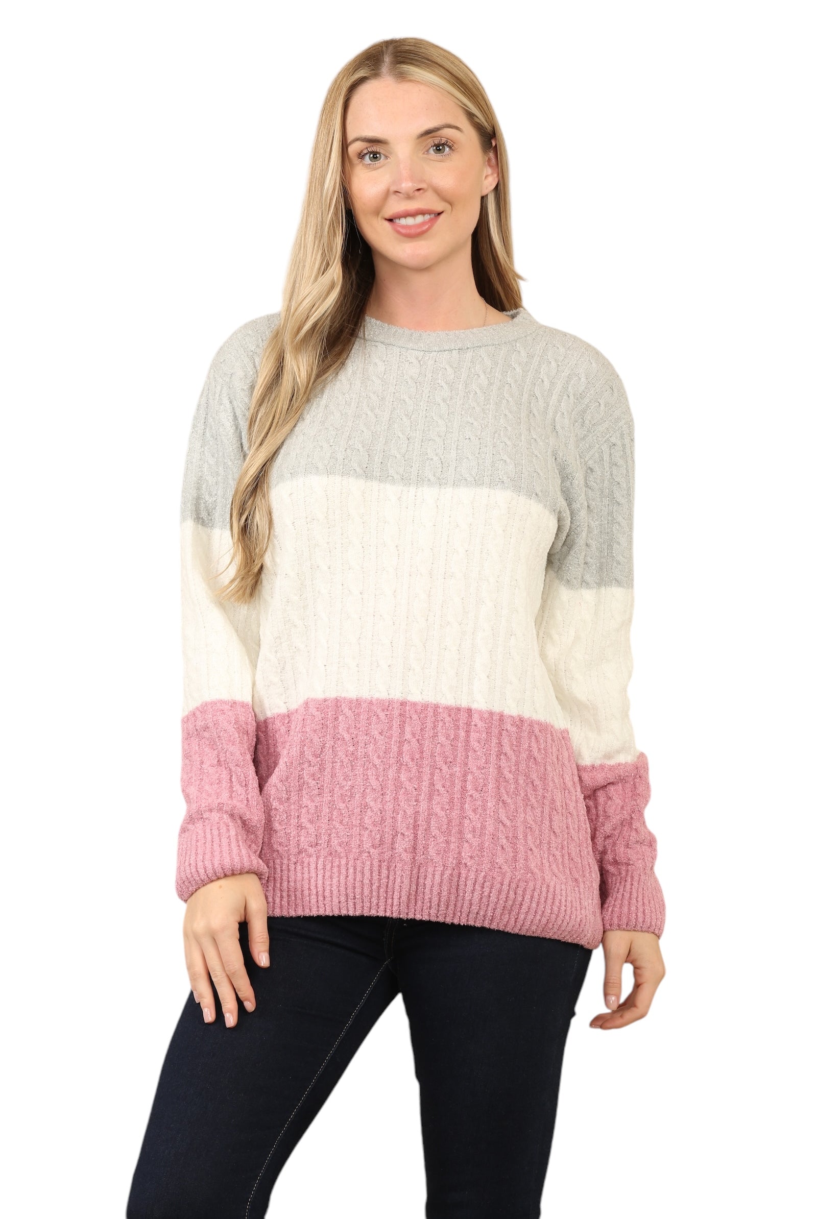 Knitted Jumpers Loose Fit Multi Patterned Jumpers WearAll Silver - Pink S/M