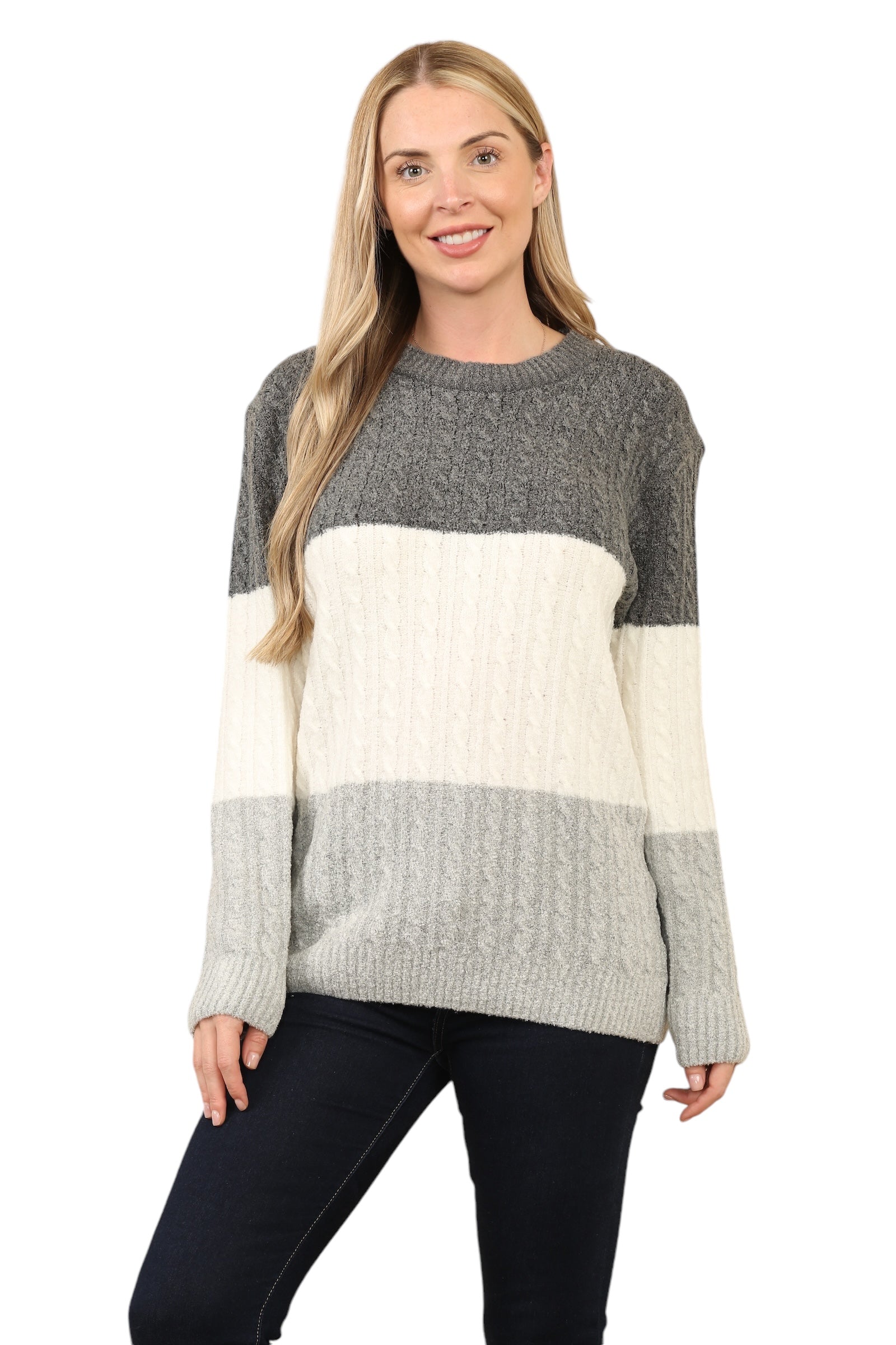 Knitted Jumpers Loose Fit Multi Patterned Jumpers WearAll Charcoal - Grey S/M