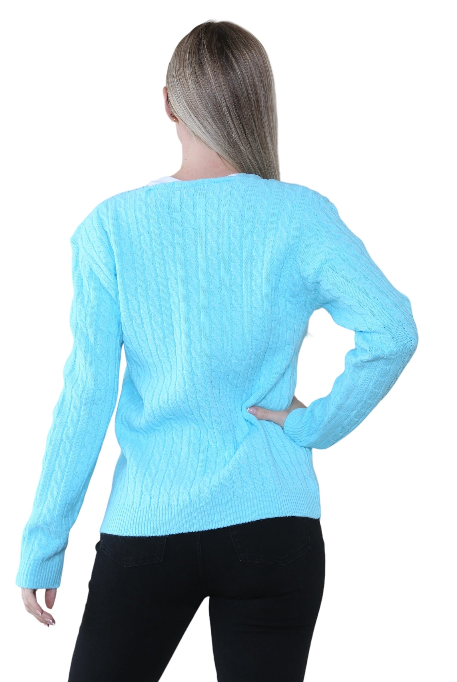 Women Long sleeve V Neck Cable Knit Button Cardigan Knitted Jumper Cardigan WearAll
