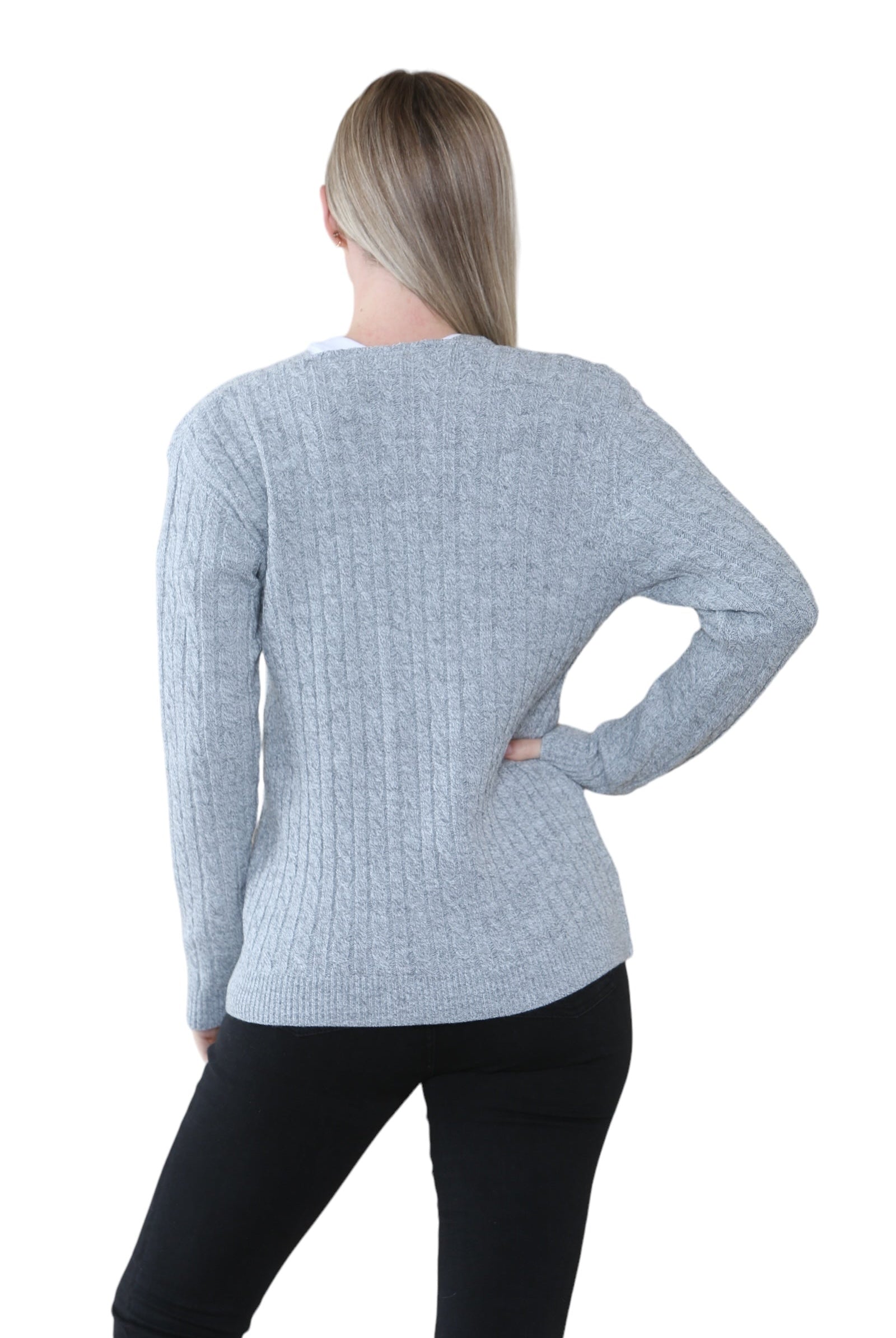 Women Long sleeve V Neck Cable Knit Button Cardigan Knitted Jumper Cardigan WearAll