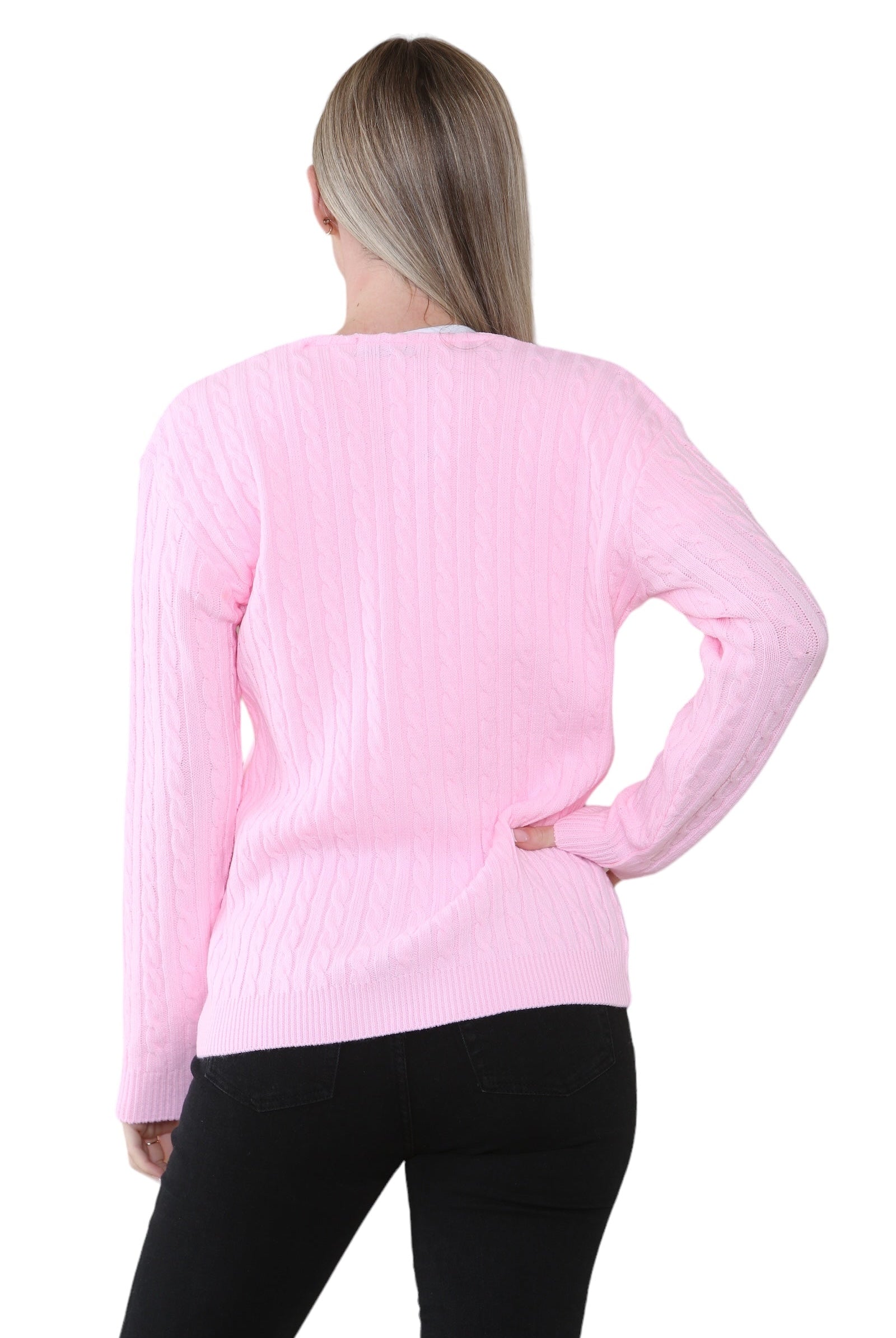 Women Long sleeve V Neck Cable Knit Button Cardigan Knitted Jumper Cardigan WearAll