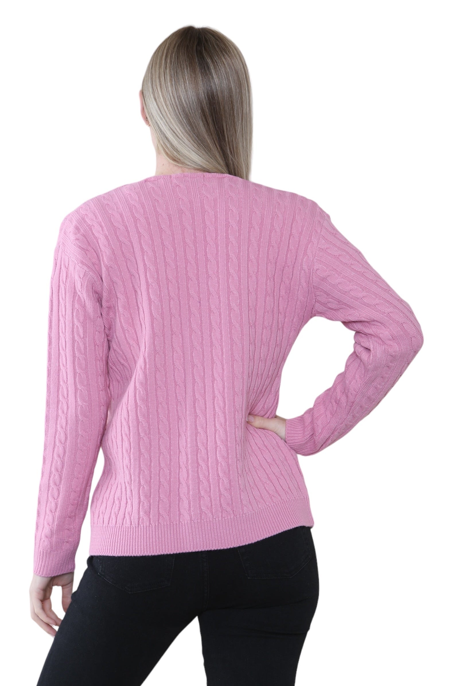 Women Long sleeve V Neck Cable Knit Button Cardigan Knitted Jumper Cardigan WearAll