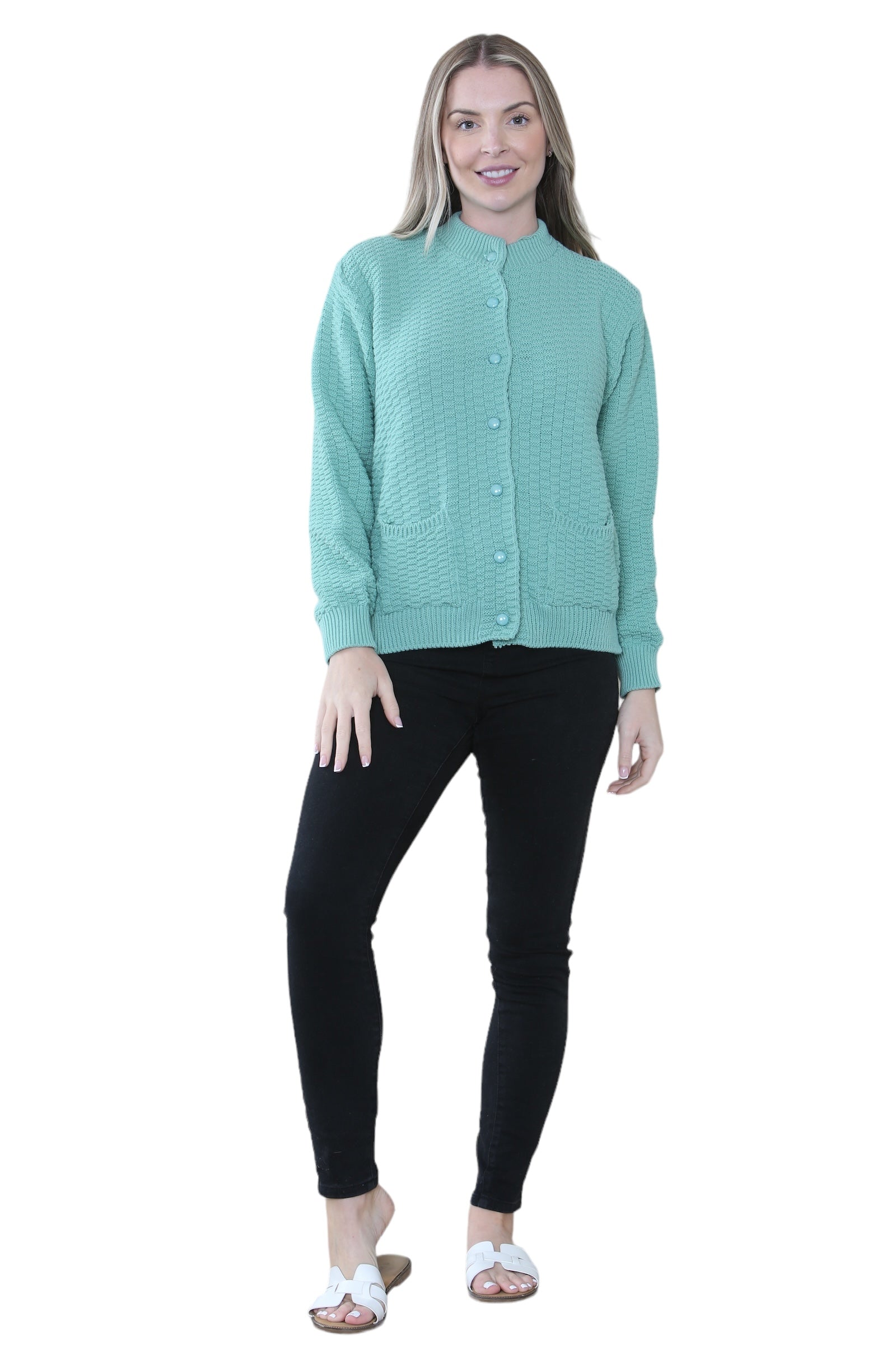 Women's Knitted Winter Cardigan Long Sleeve Warmth with Crew Neck & Ribbed Knit Cardigan WearAll