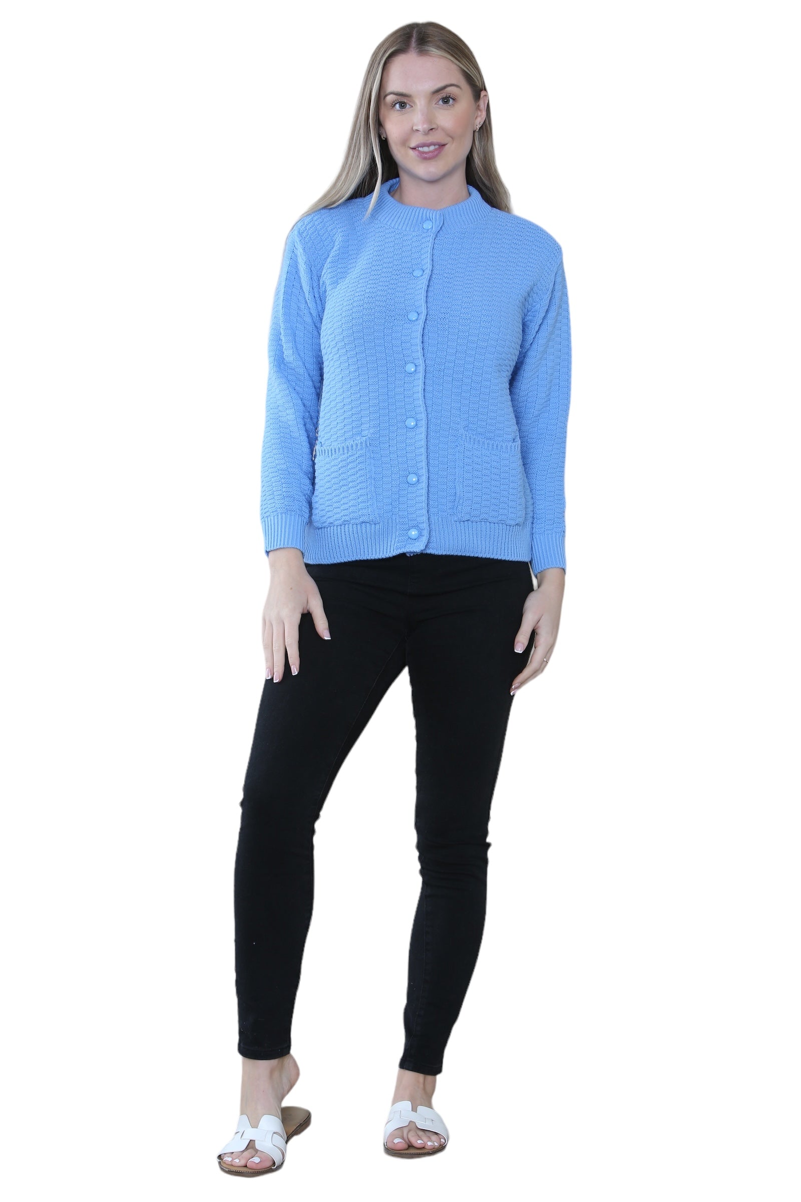 Women's Knitted Winter Cardigan Long Sleeve Warmth with Crew Neck & Ribbed Knit Cardigan WearAll