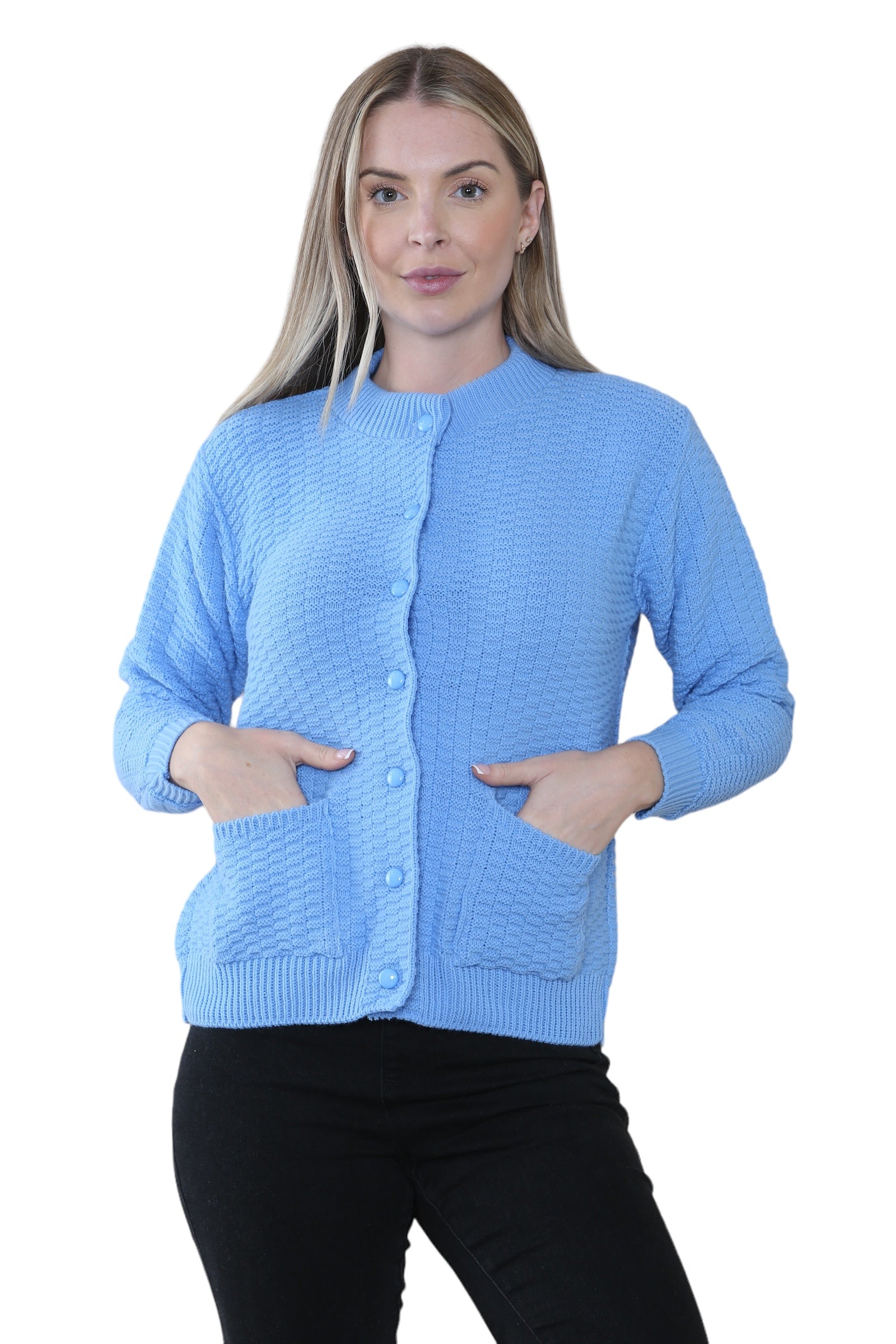 Women's Knitted Winter Cardigan Long Sleeve Warmth with Crew Neck & Ribbed Knit Cardigan WearAll