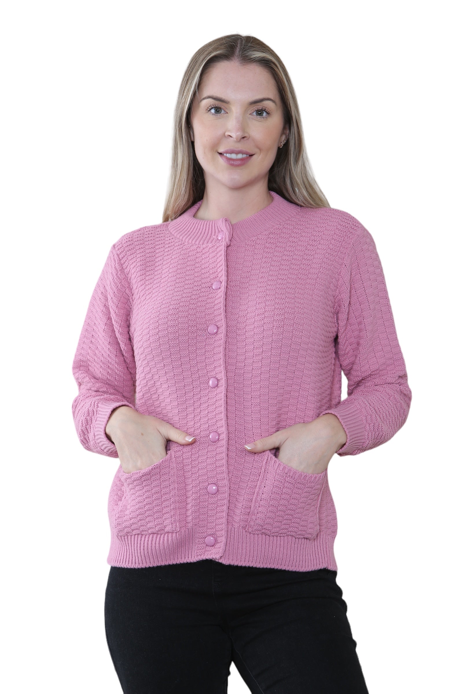 Women's Knitted Winter Cardigan Long Sleeve Warmth with Crew Neck & Ribbed Knit Cardigan WearAll