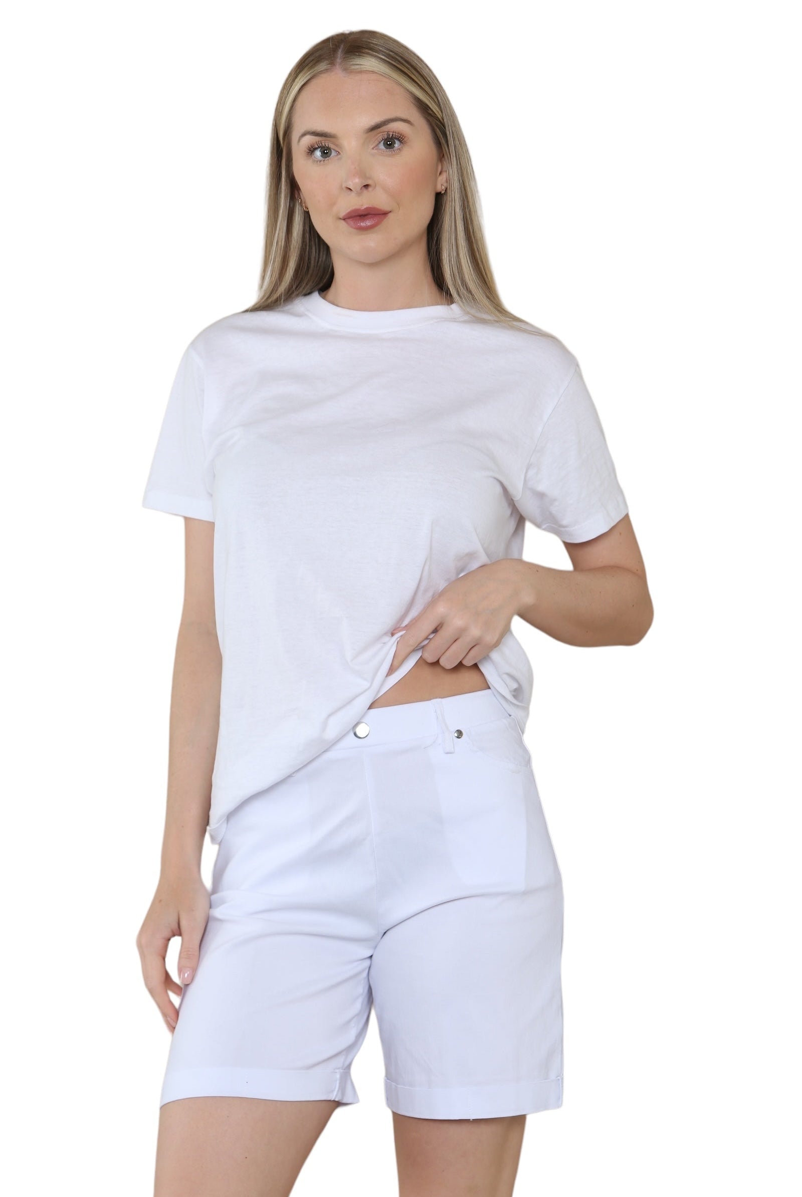 Women Button Shorts WearAll White 10