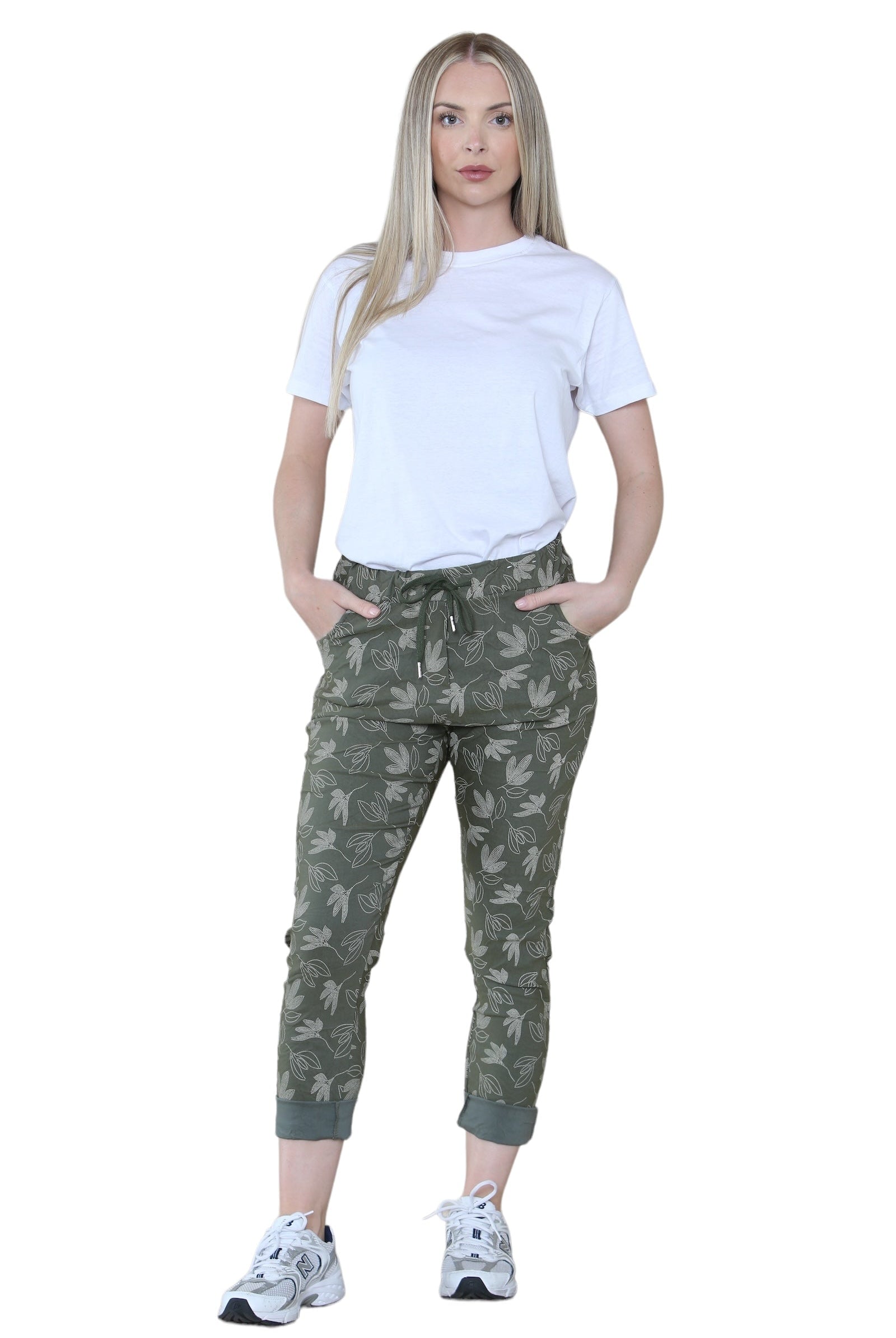 Printed Magic Trousers 2 Side Pockets and Drawstring Stretchy Soft Casual Jogger Pants Trousers WearAll Khaki 8