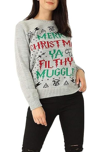 Merry Christmas Snowflake Jumper- Wine Black Navy Blue Grey Red Tops WearAll Ya Filthy Muggal Grey 8-10