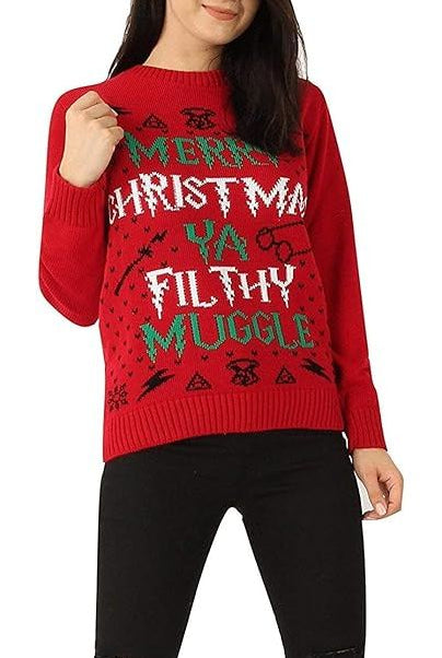 Merry Christmas Snowflake Jumper- Wine Black Navy Blue Grey Red Tops WearAll Ya Filthy Muggal Red 8-10