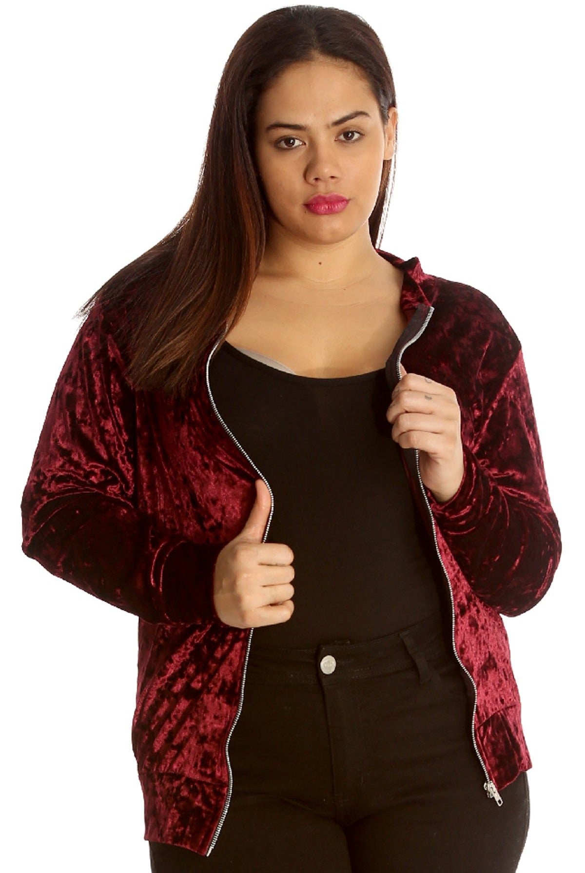 Long Sleeve Velour Velvet Bomber Jacket Jacket WearAll