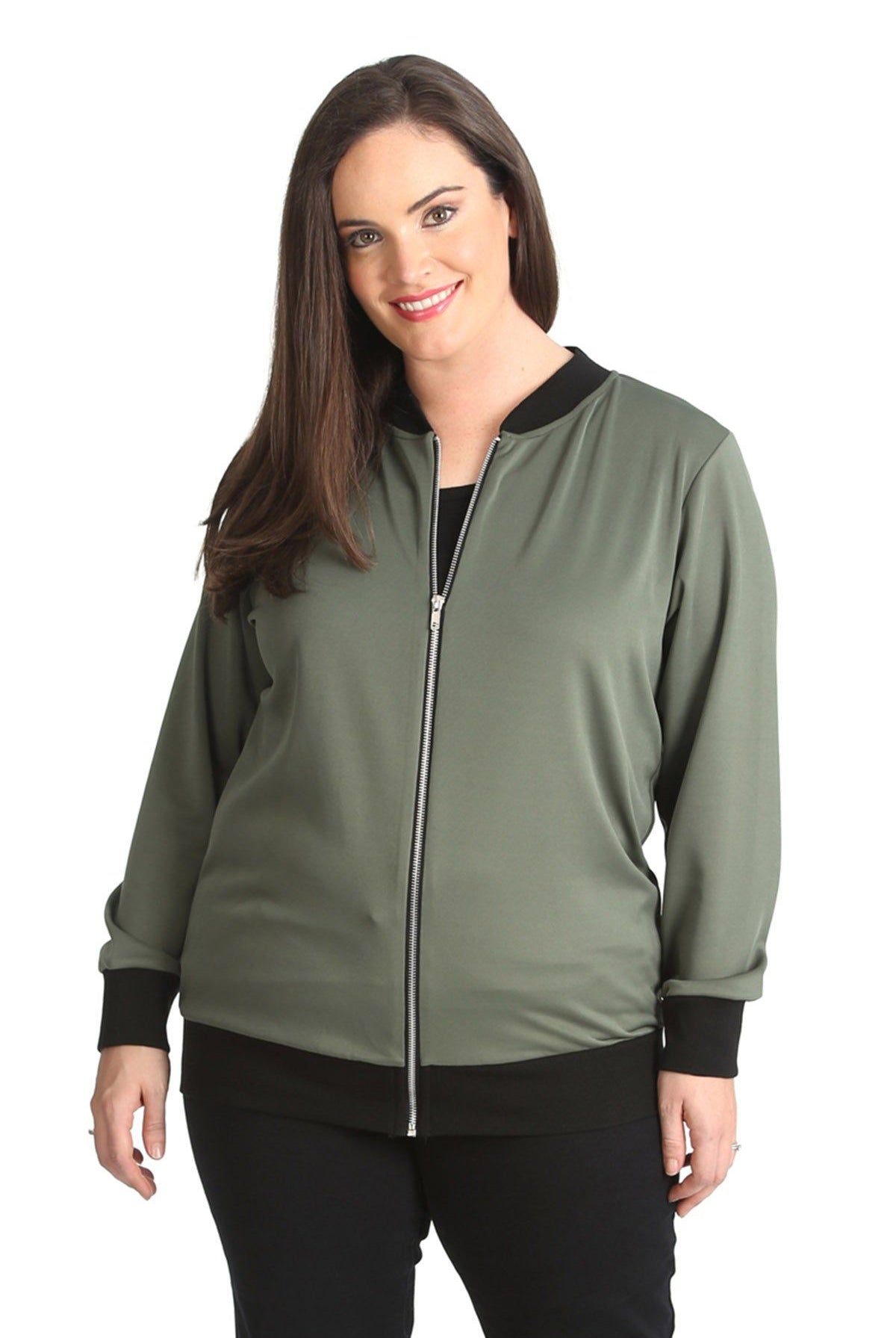 Plain Bomber Jacket Sleeve Top Jacket WearAll Khaki Green 14