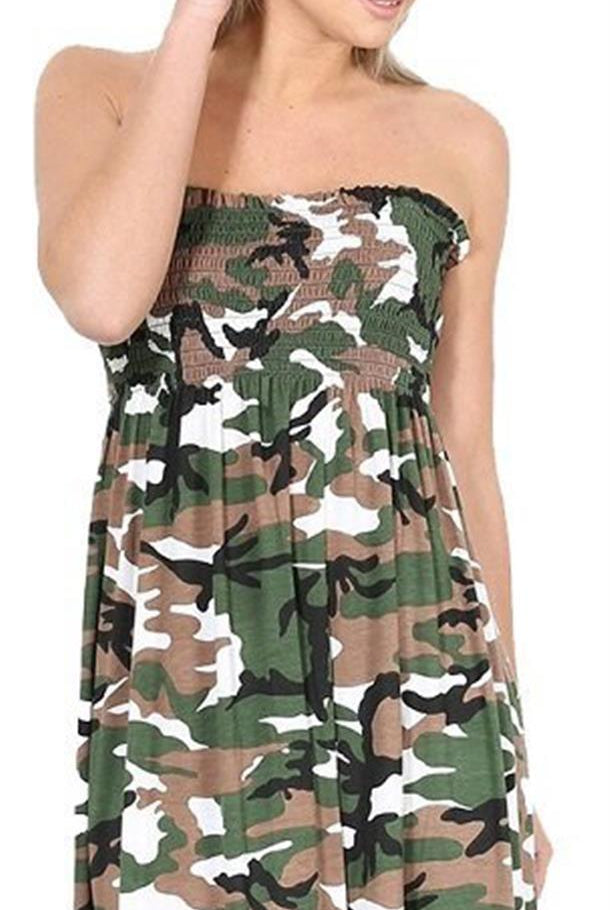 Printed Bandeau Boobtube Sheering Top Top WearAll Army 8-10