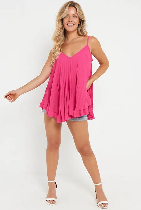 Pleated Cami Vest Top Tops WearAll Baby Pink 8