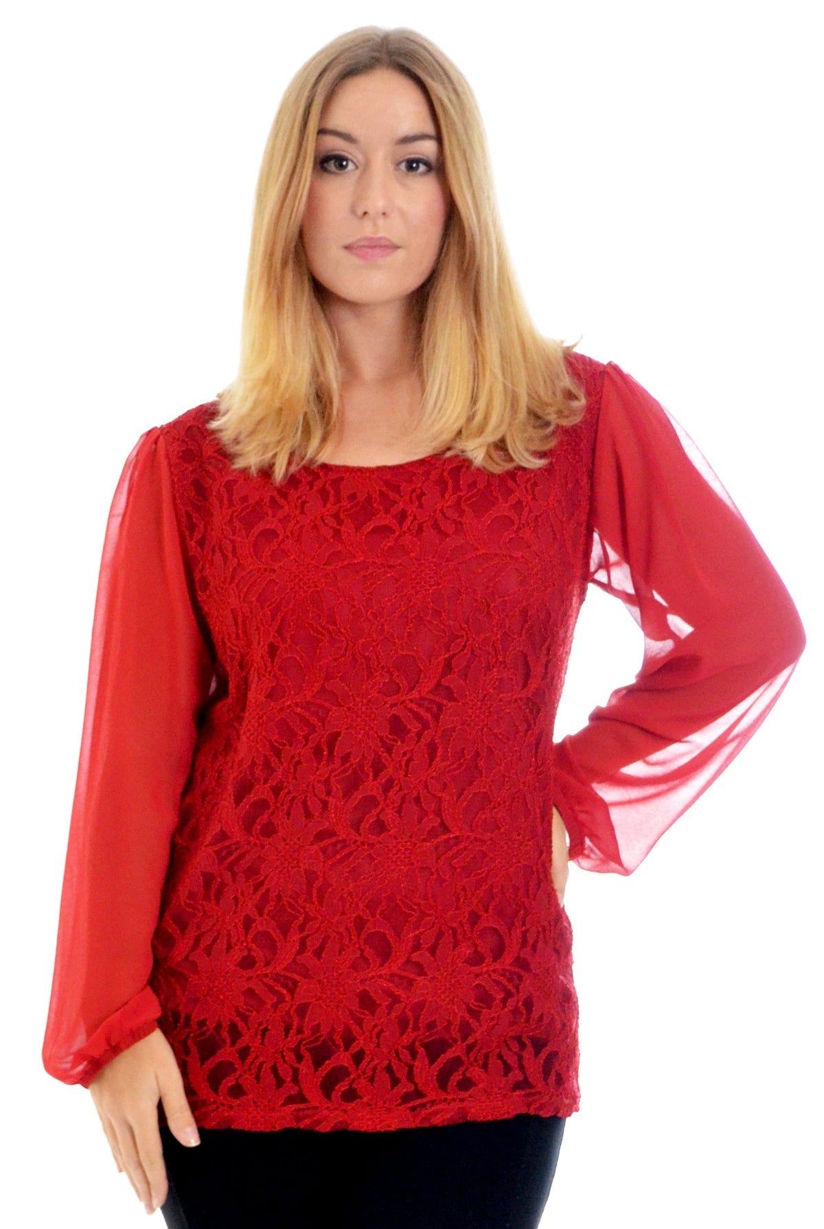 Lace Lined Sheer Sleeve Chiffon Tunic Top Tops WearAll
