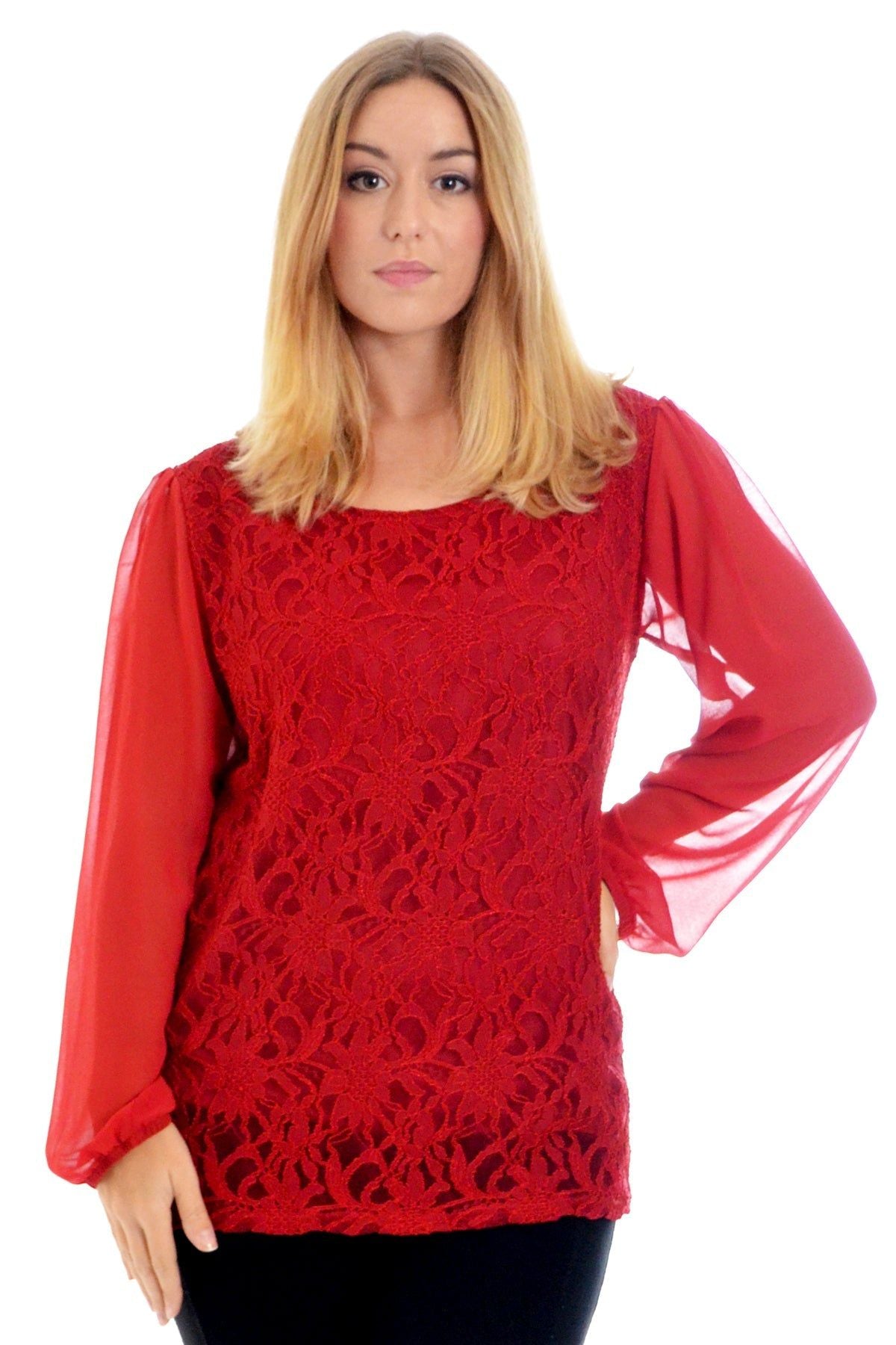 Lace Lined Sheer Sleeve Chiffon Tunic Top Tops WearAll