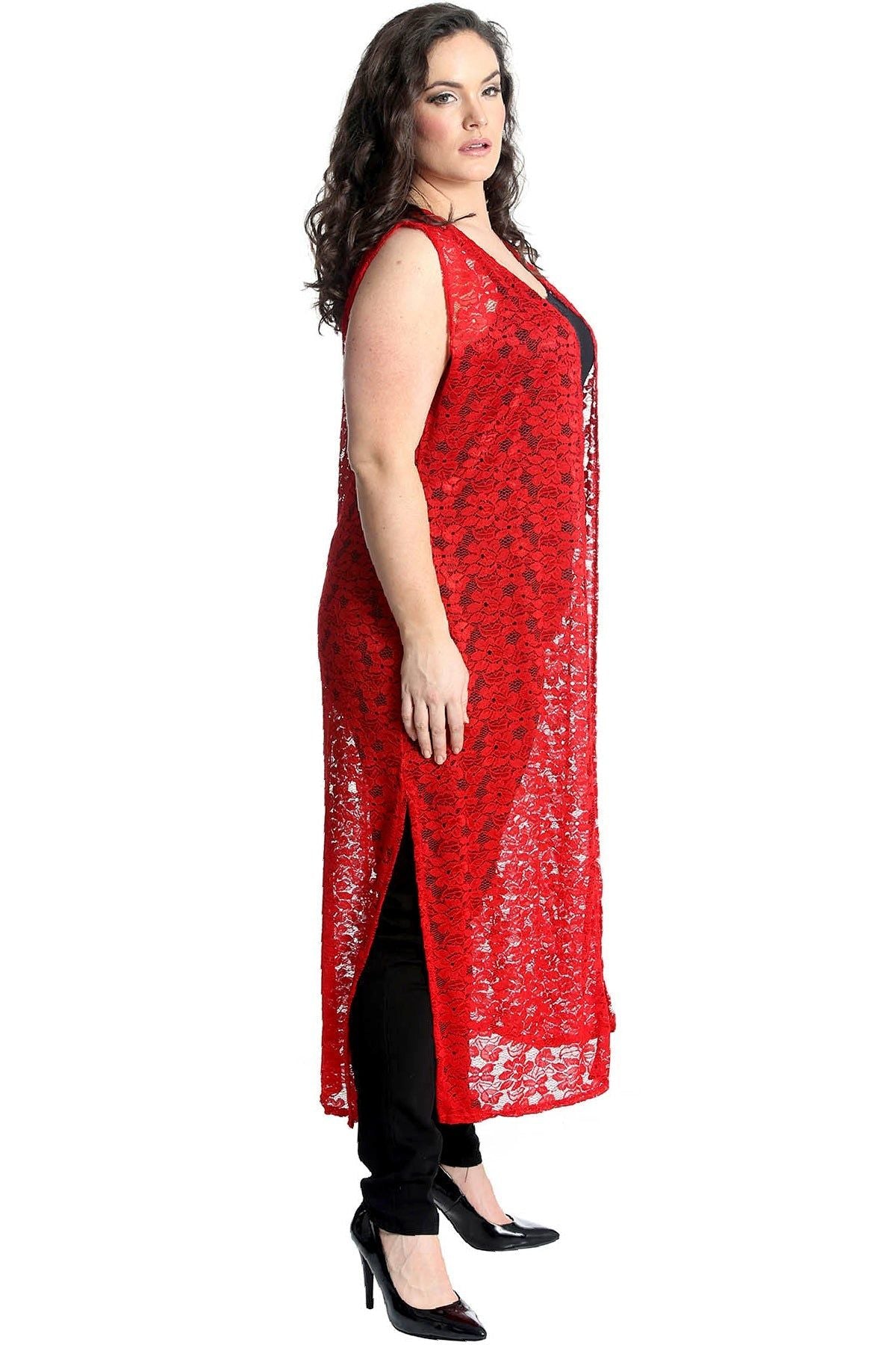 Floral Lace Open Top Long Cardigan Tops WearAll