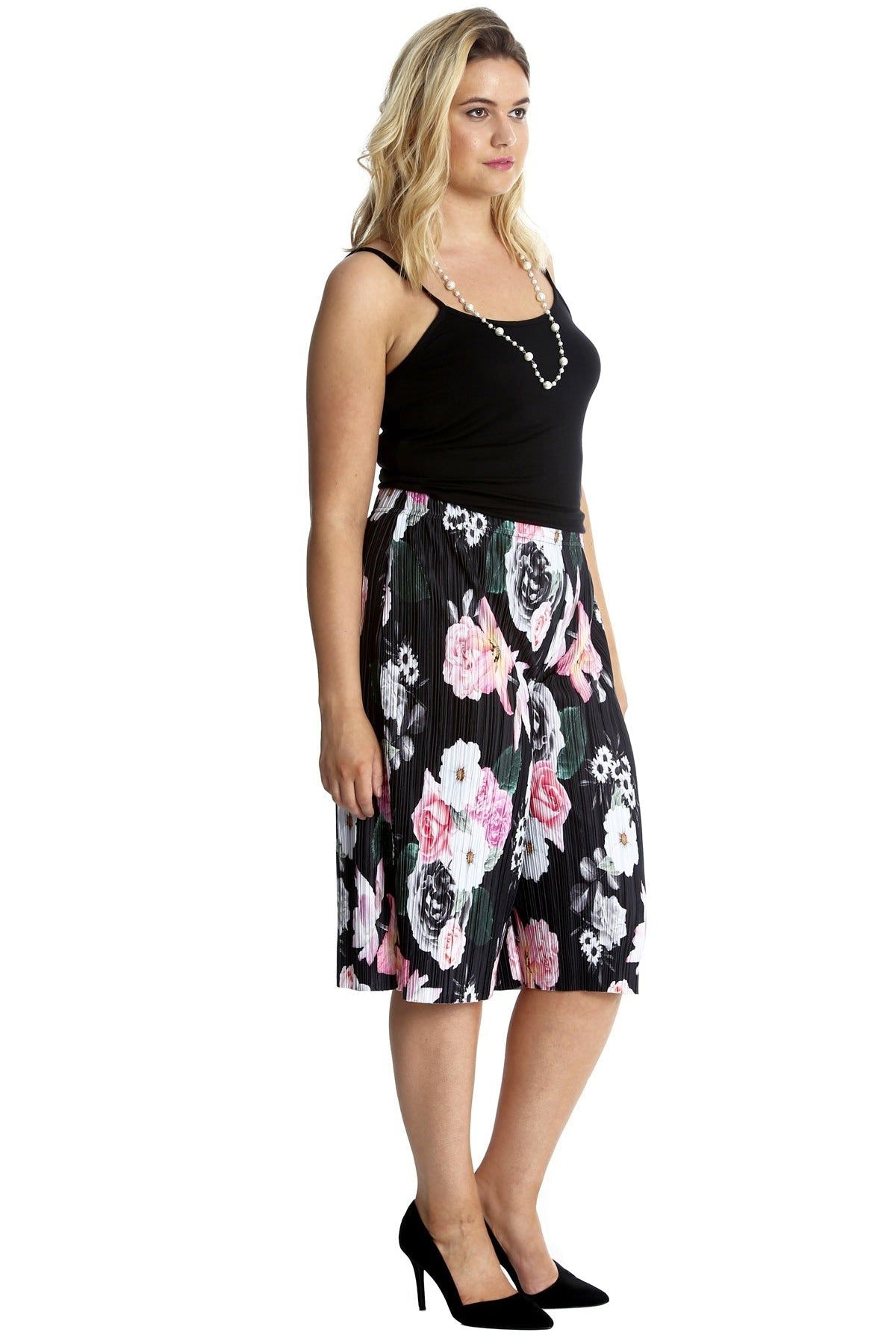 Plus Size Floral Print Crinkle Culottes Culottes WearAll