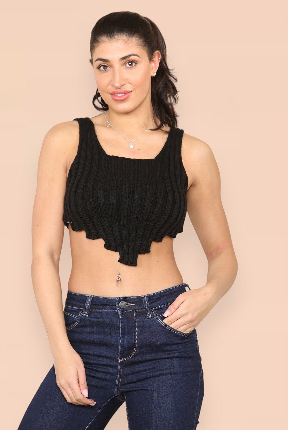 Asymmetric Imogen Hem Knitted Vest Crop Top Top & Bodysuit WearAll