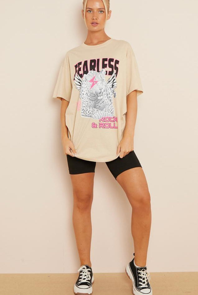 Fearless Print T-Shirt Top WearAll Stone 8-10