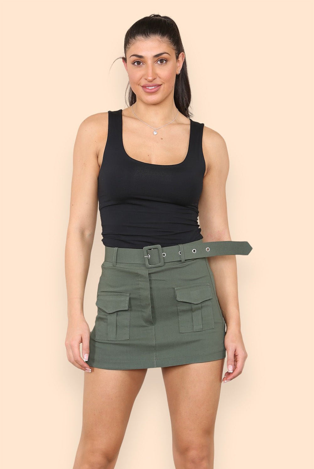 Belted Cargo Skorts Skirts & Shorts WearAll Khaki XS