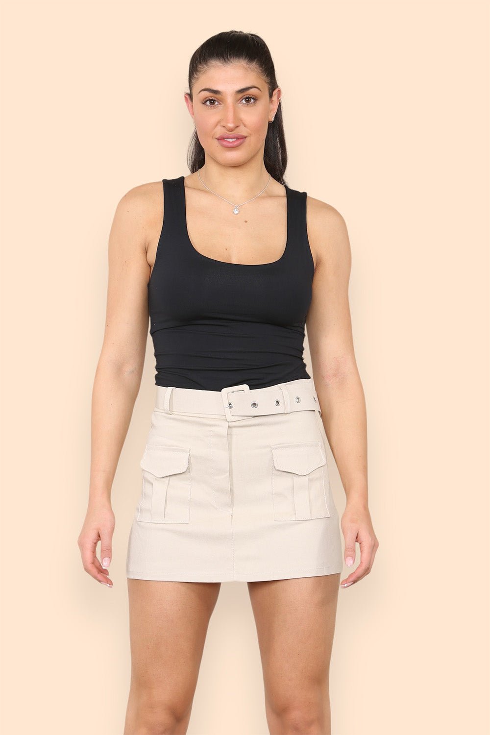 Belted Cargo Skorts Skirts & Shorts WearAll Beige XS