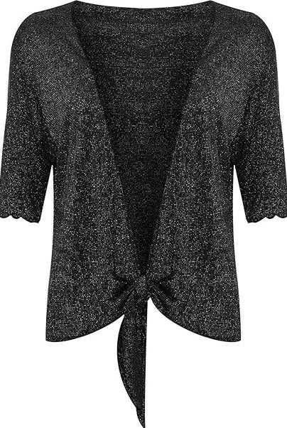 Lurex Sparkly 3/4 Sleeve Tie Up Ladies Shrug Top Tops WearAll