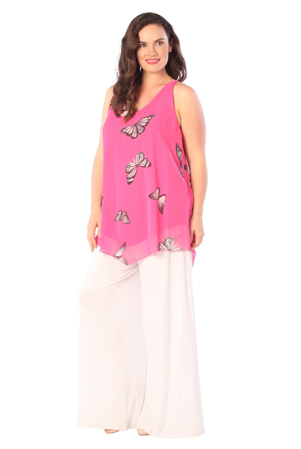 Chiffon Butterfly Print Lined Vest Top Tops WearAll