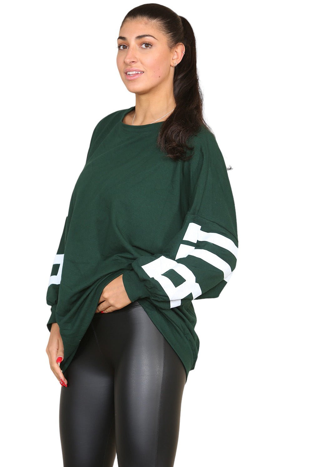 Buffalo Slogan Print Oversized Jumper Dress Dress WearAll Forest Green One Size UK Fit(10-18)