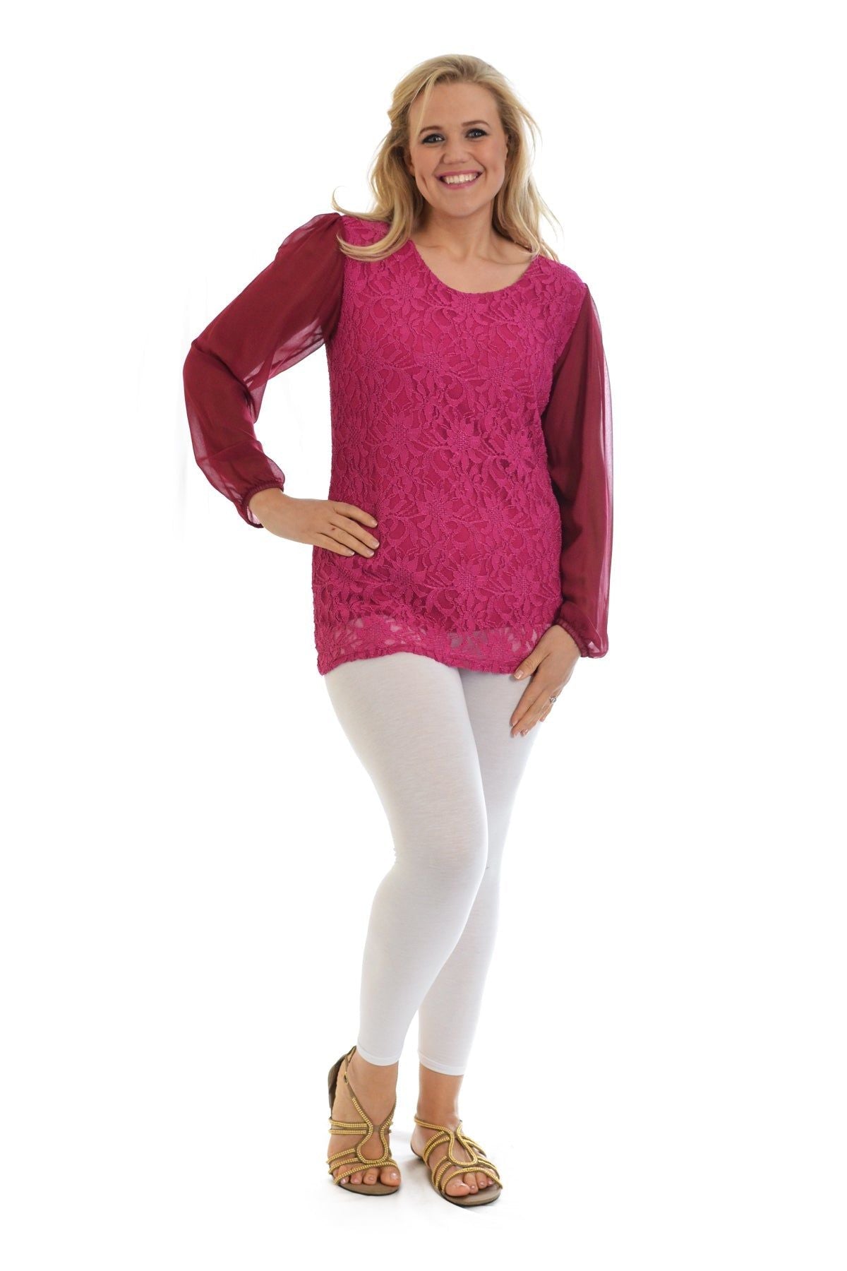 Lace Lined Sheer Sleeve Chiffon Tunic Top Tops WearAll