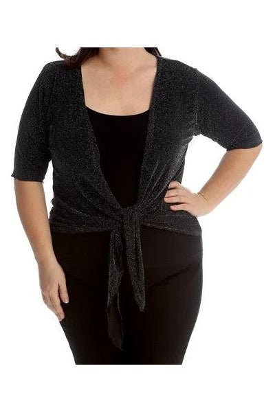 Plus Size Lurex Glitter Short Sleeve Tie Shrug Tops WearAll