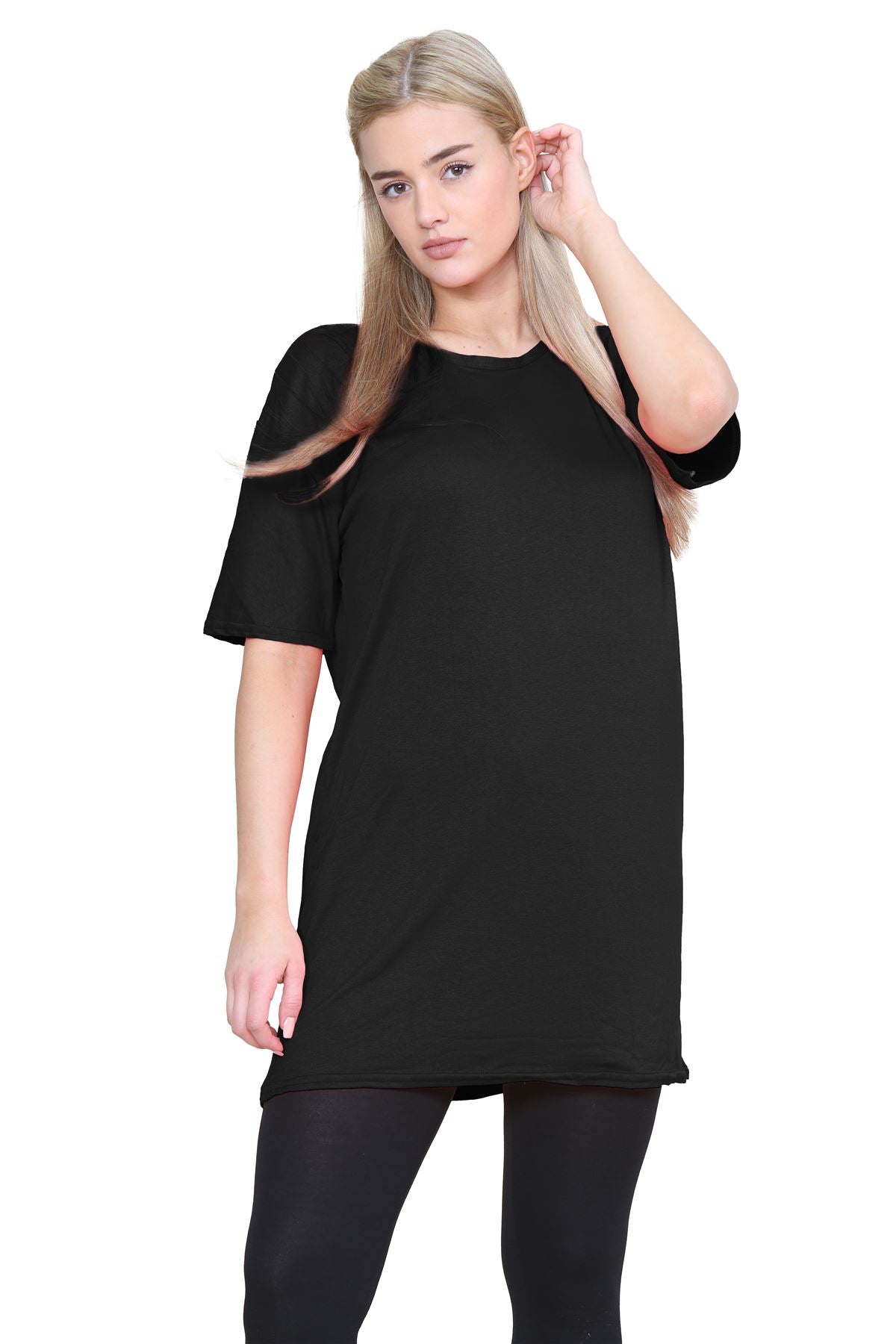 Longline T-Shirt Mini PJ Dress Shirts & Tops WearAll Black 8-16