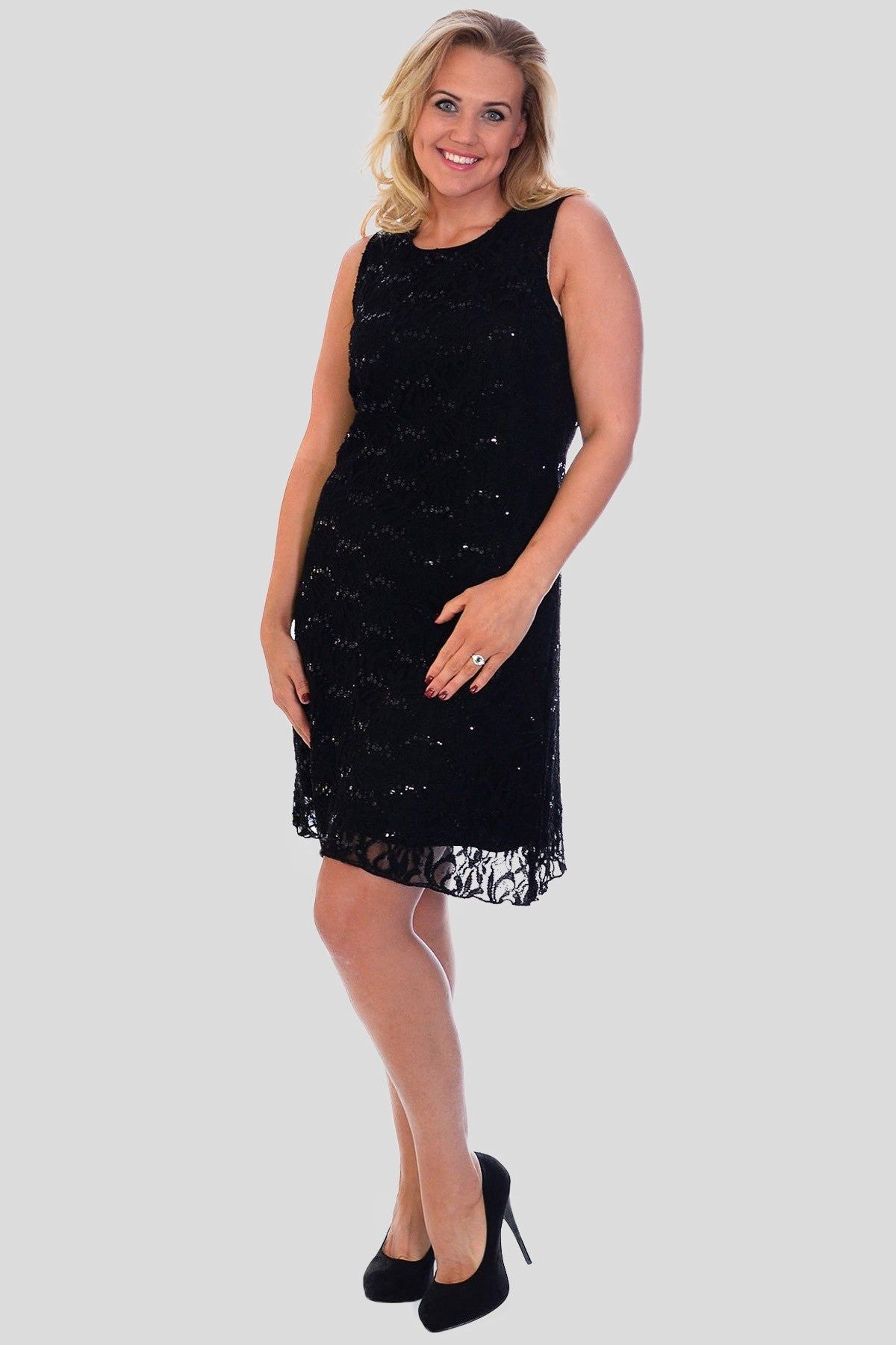 Sleeveless Lace Sequins Vest Dress Dress WearAll Black 12-14