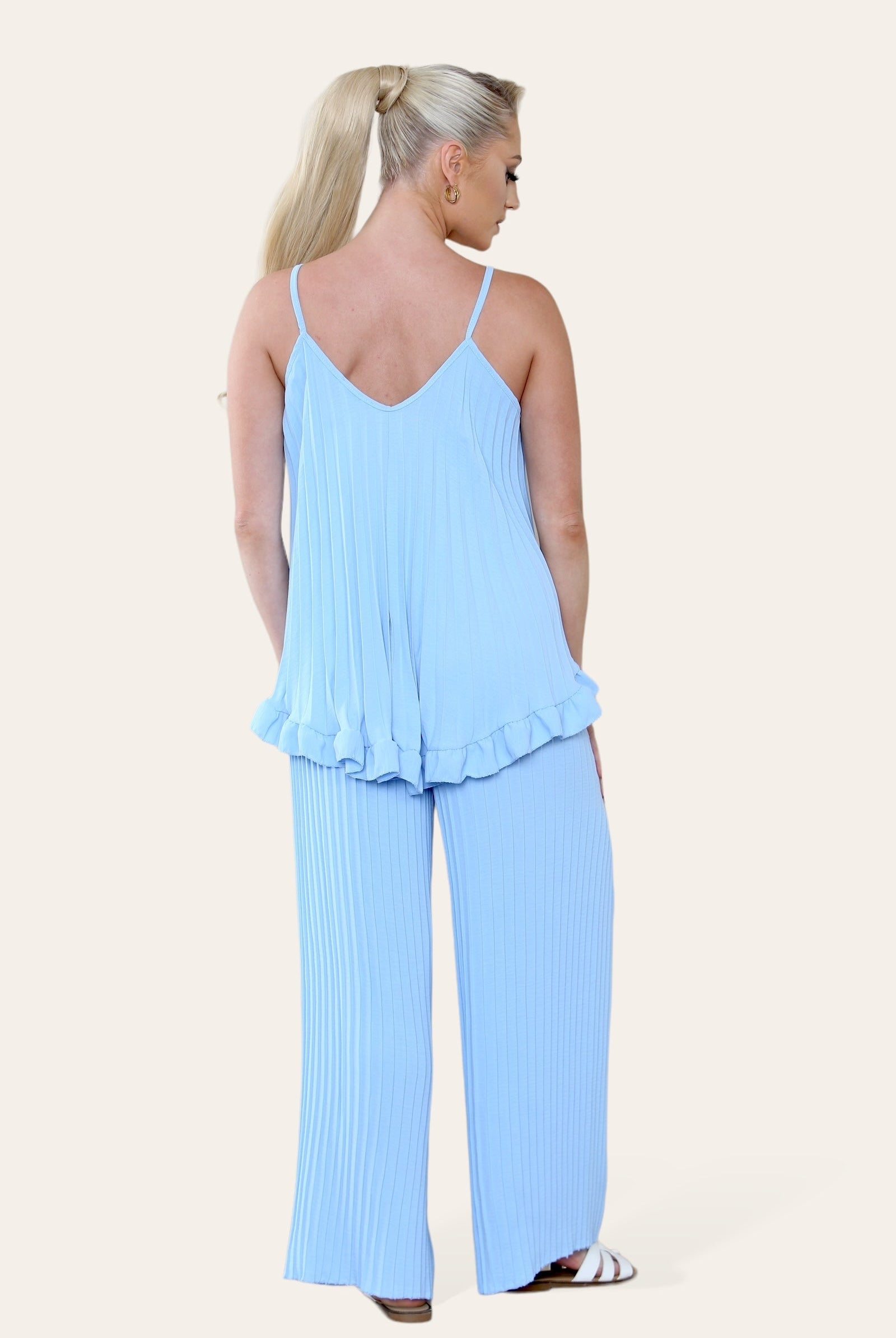 Camy Wild Style Pleated Trousers Set Loungewear WearAll Sky Blue One Size UK Fit (8-16)