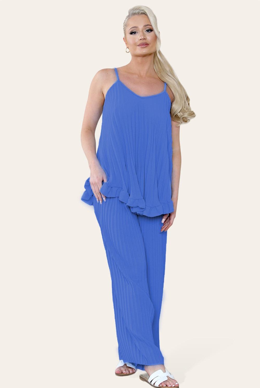 Camy Wild Style Pleated Trousers Set Loungewear WearAll Royal Blue One Size UK Fit (8-16)