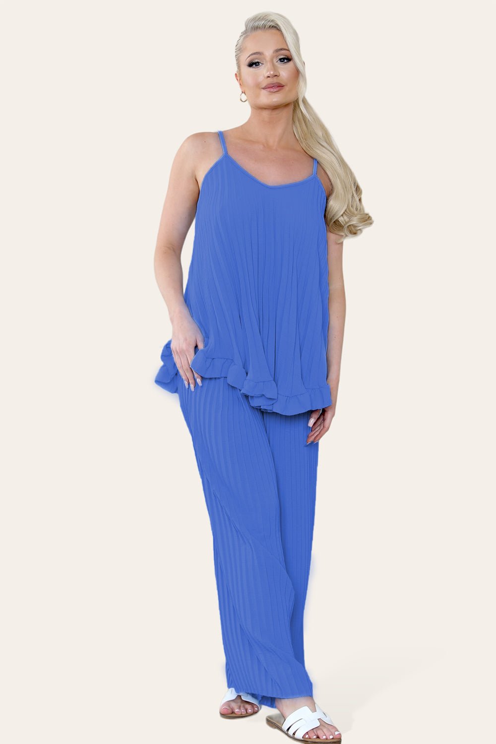 Camy Wild Style Pleated Trousers Set Loungewear WearAll Royal Blue One Size UK Fit (8-16)