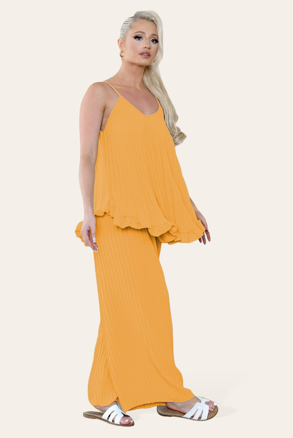 Camy Wild Style Pleated Trousers Set Loungewear WearAll Orange One Size UK Fit (8-16)