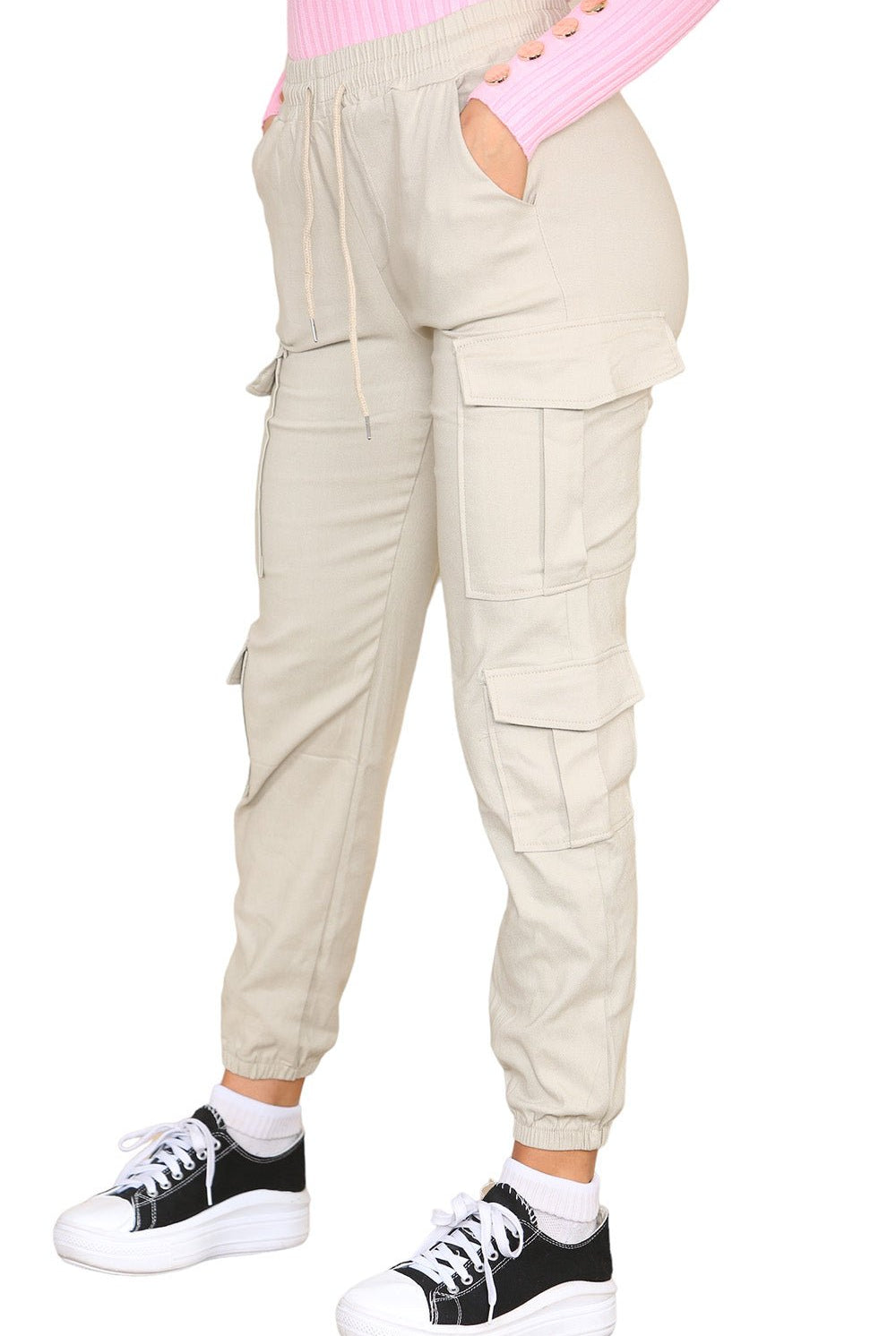 Cargo Pockets Pants Women High Waist Cropped Slim Fit Trouser Trouser WearAll