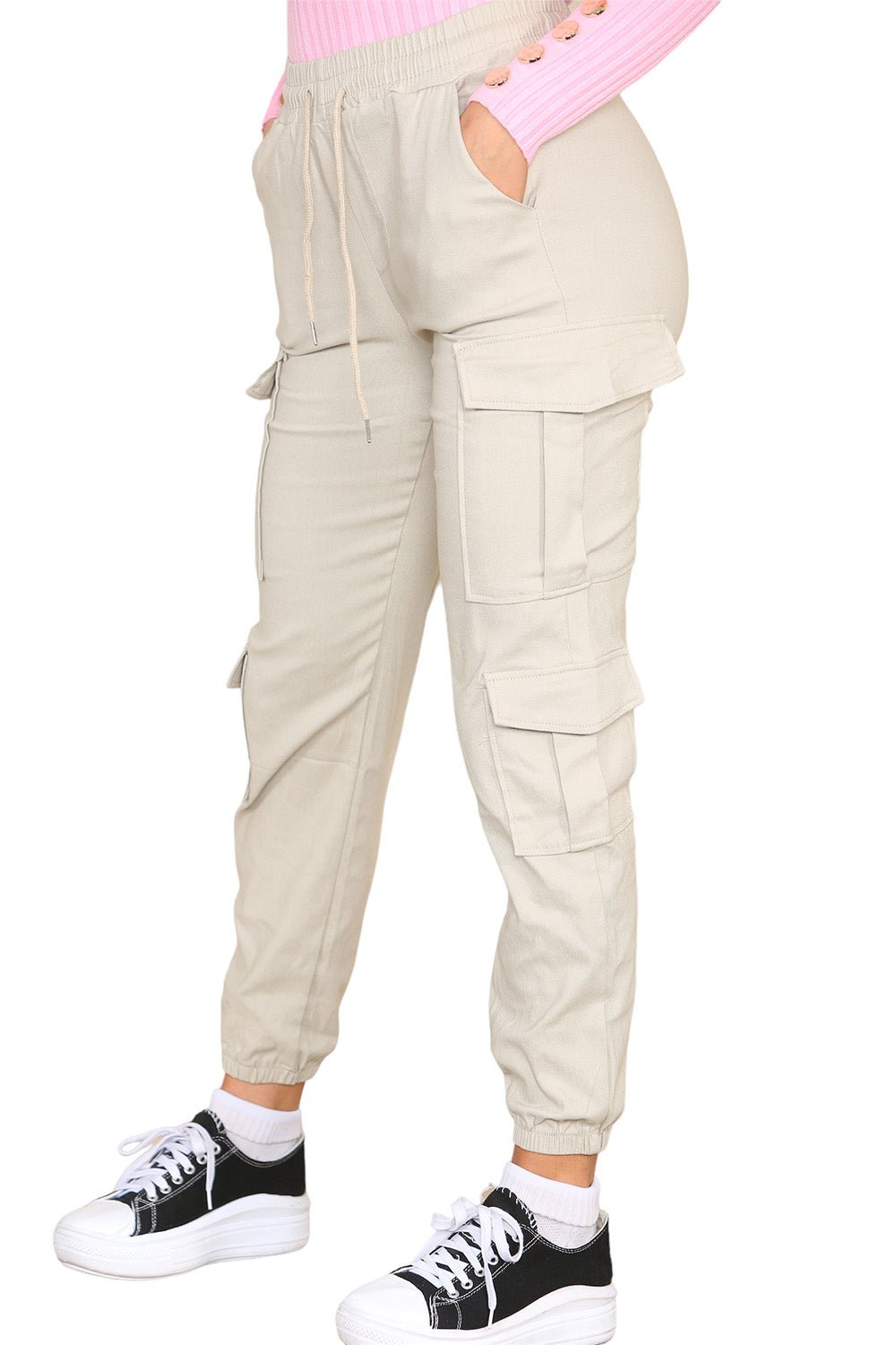 Cargo Pockets Pants Women High Waist Cropped Slim Fit Trouser Trouser WearAll
