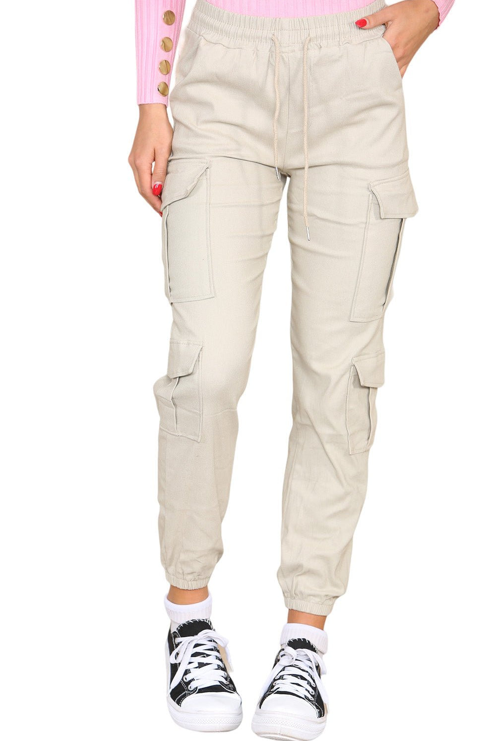 Cargo Pockets Pants Women High Waist Cropped Slim Fit Trouser Trouser WearAll