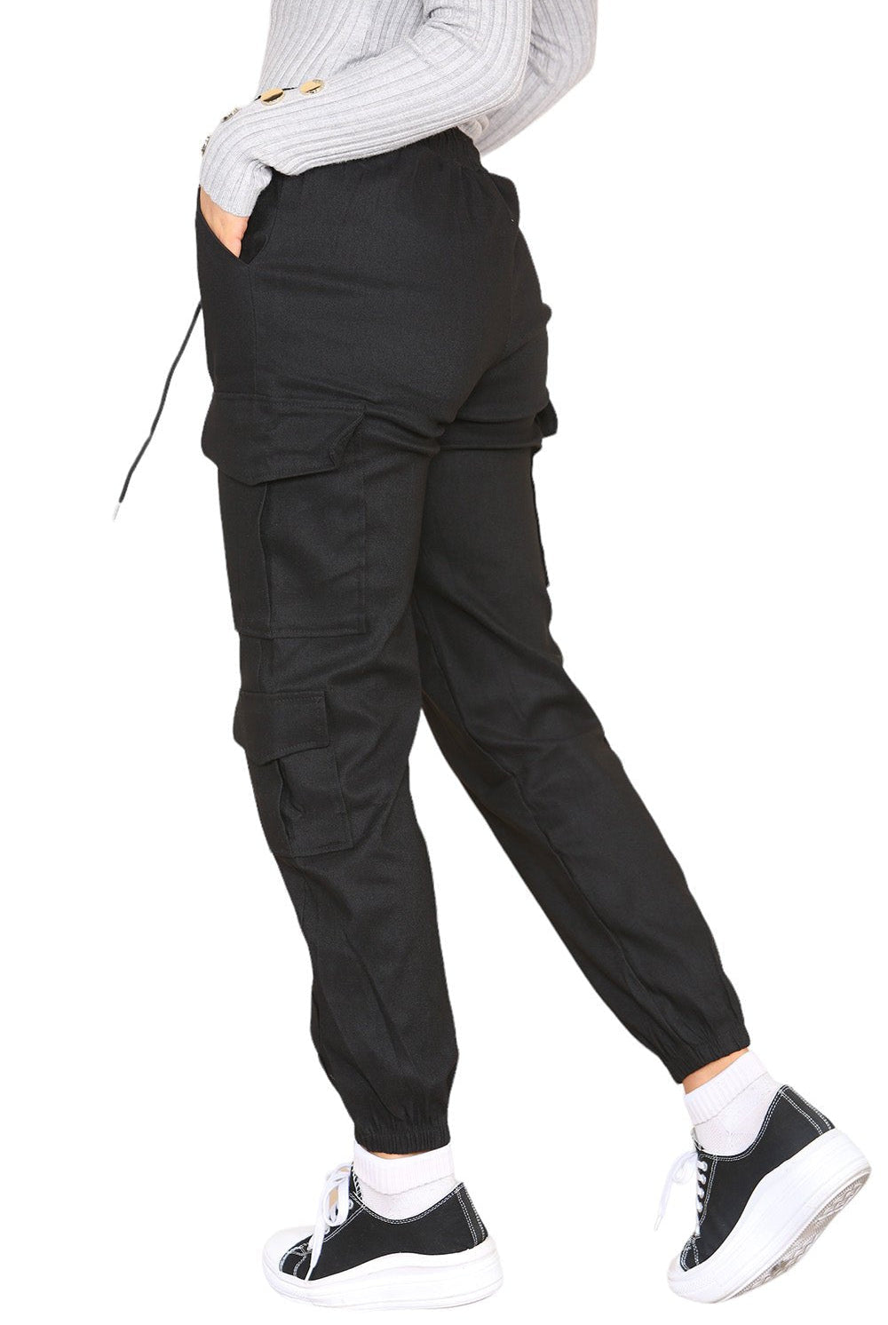 Cargo Pockets Pants Women High Waist Cropped Slim Fit Trouser Trouser WearAll