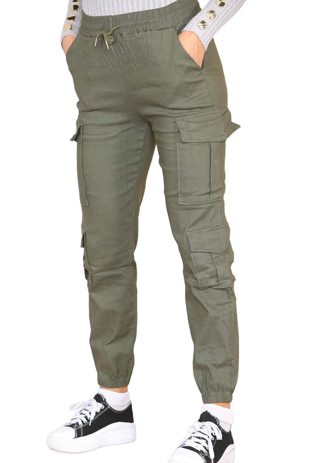 Cargo Pockets Pants Women High Waist Cropped Slim Fit Trouser Trouser WearAll