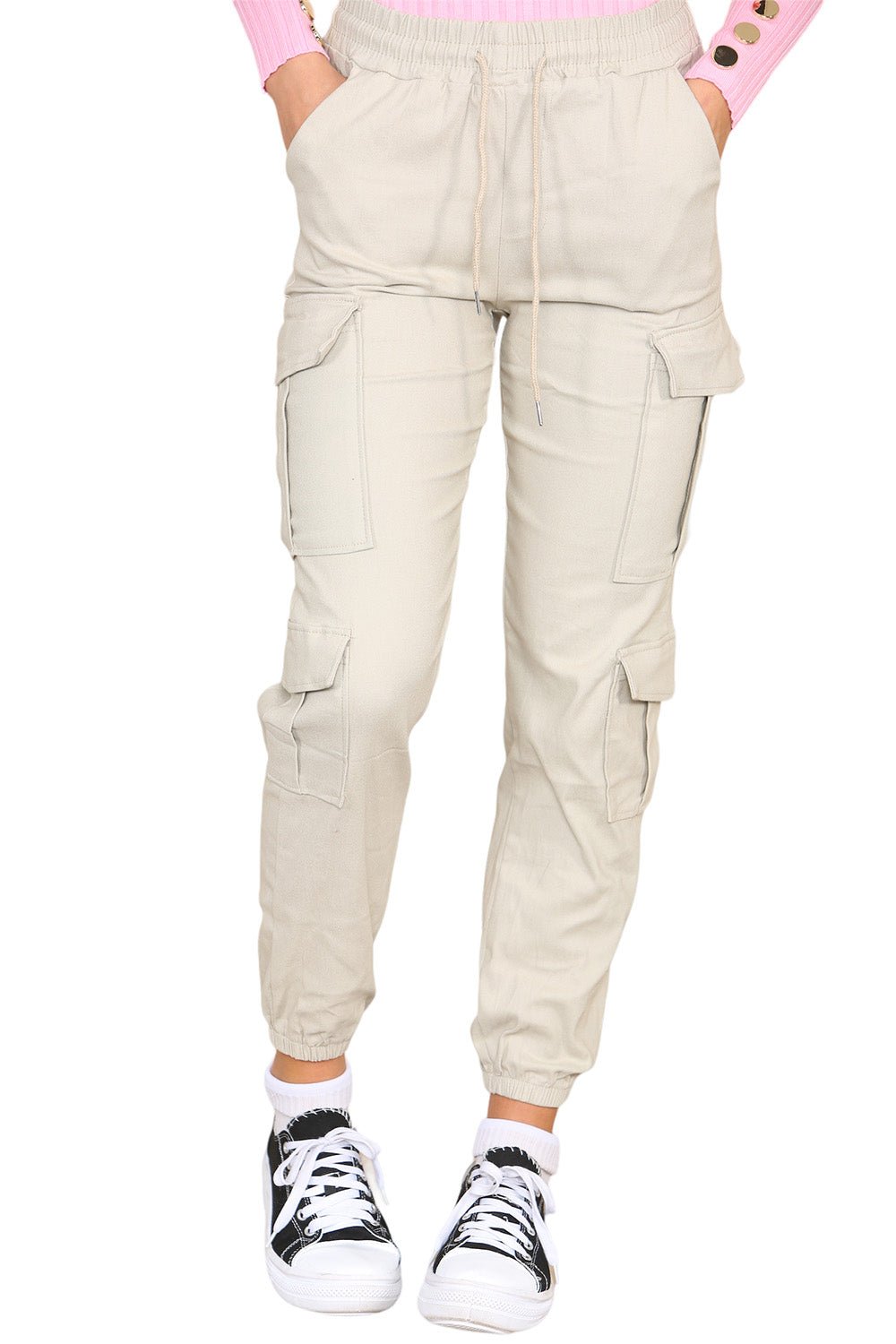 Cargo Pockets Pants Women High Waist Cropped Slim Fit Trouser Trouser WearAll