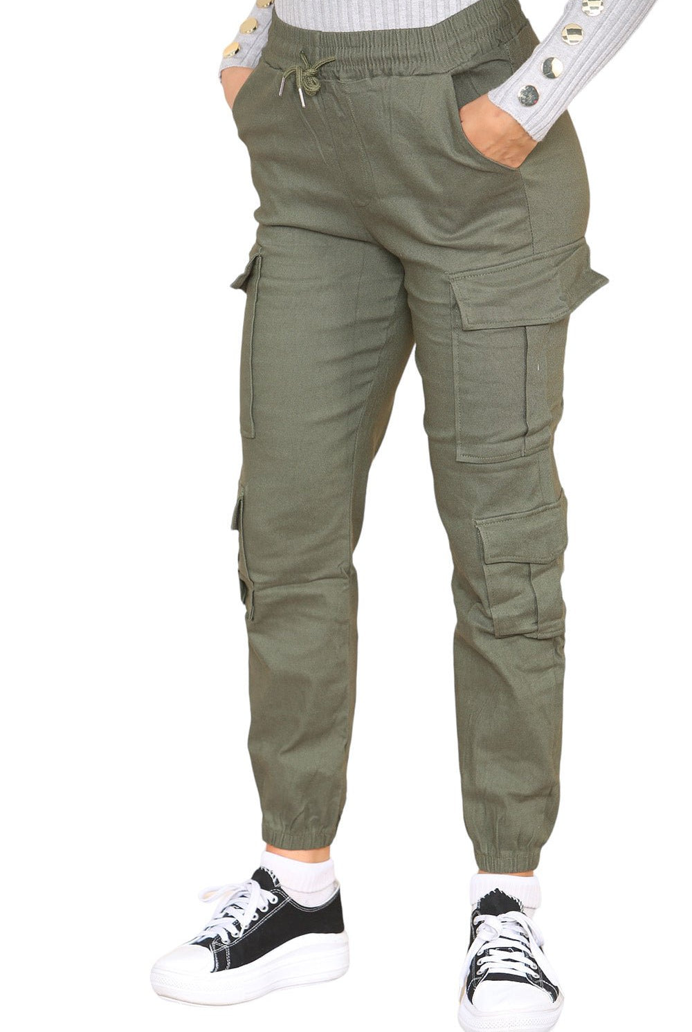 Cargo Pockets Pants Women High Waist Cropped Slim Fit Trouser Trouser WearAll