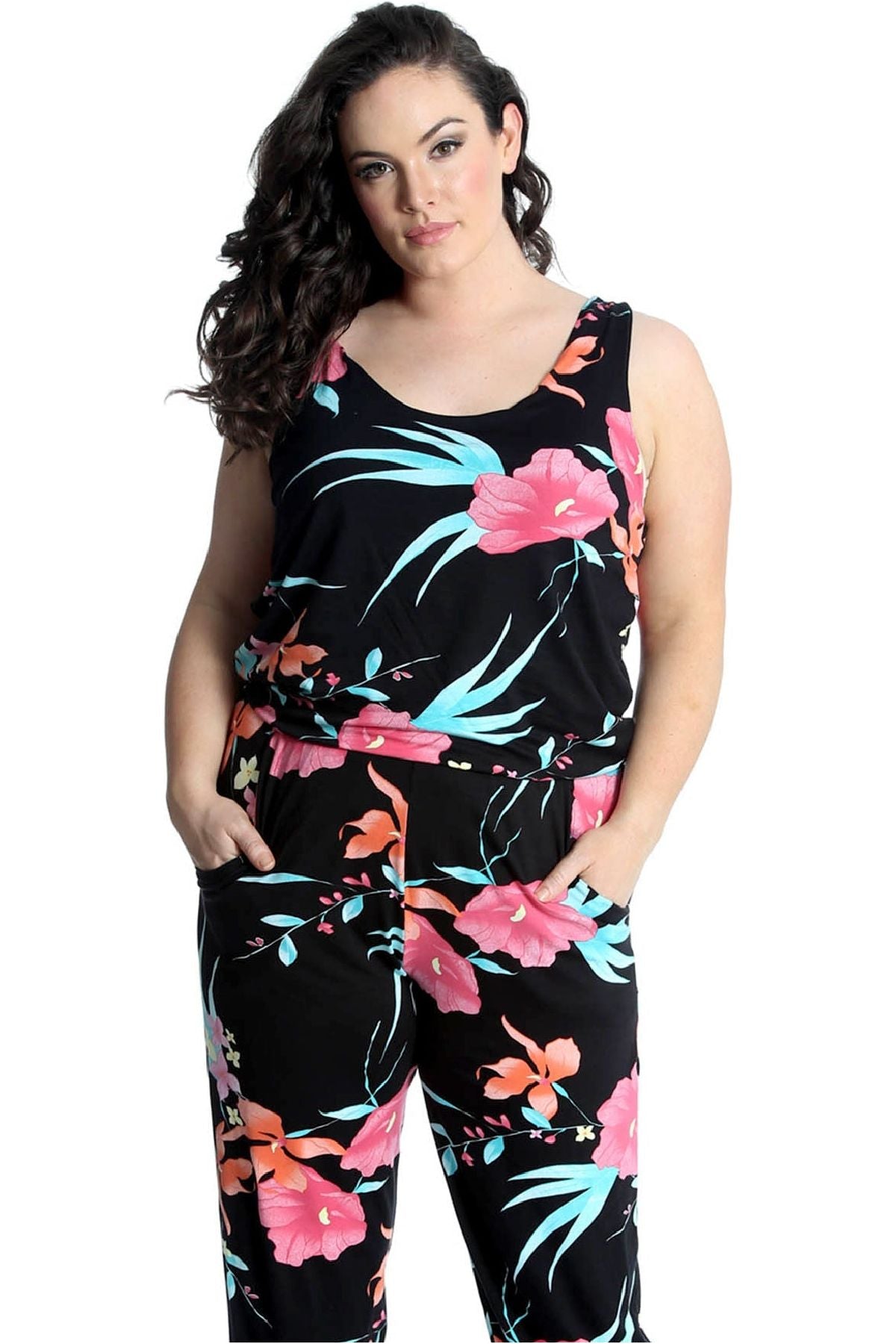 Plus Size Trouser Sleeveless Scoop Neck Floral Print Jumpsuit Jumpsuit WearAll