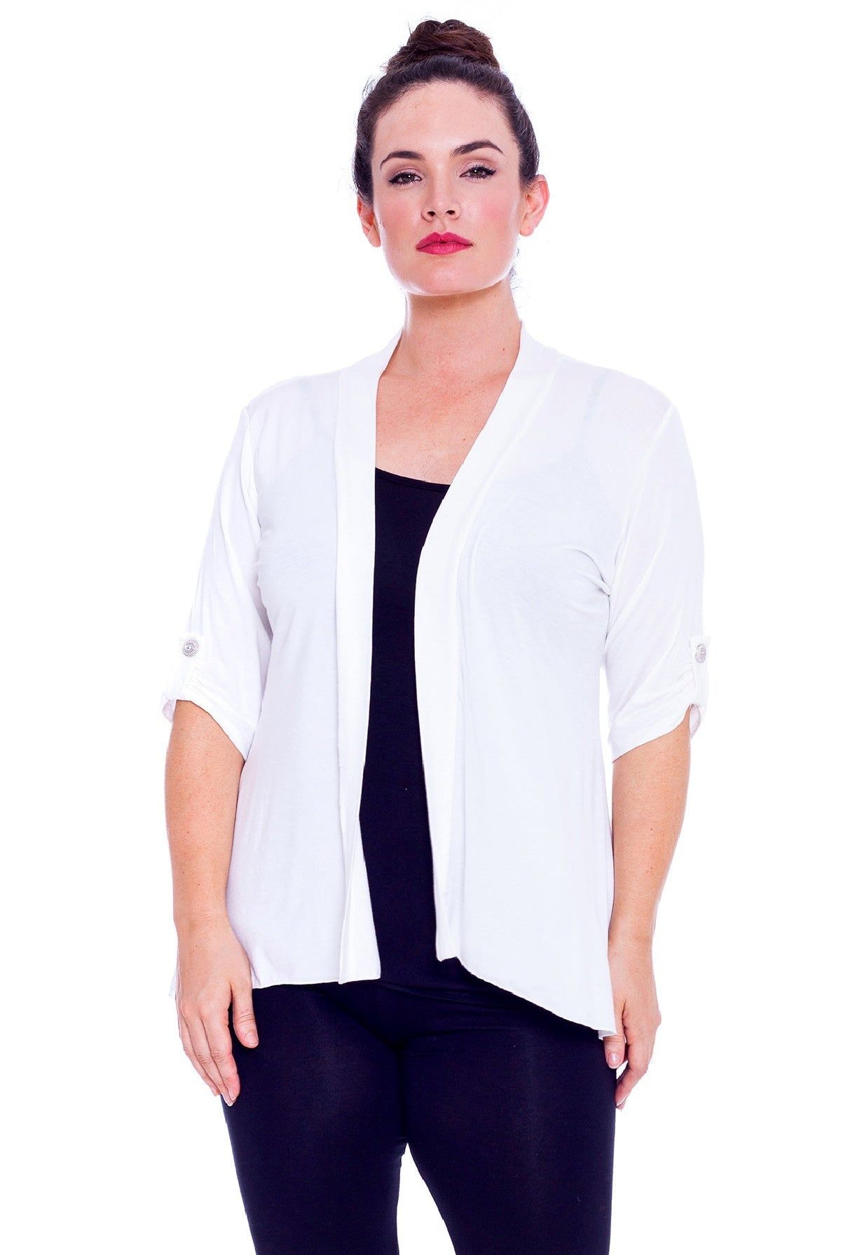 Button Open Cardigan Stretch Top cardigan WearAll Cream 14